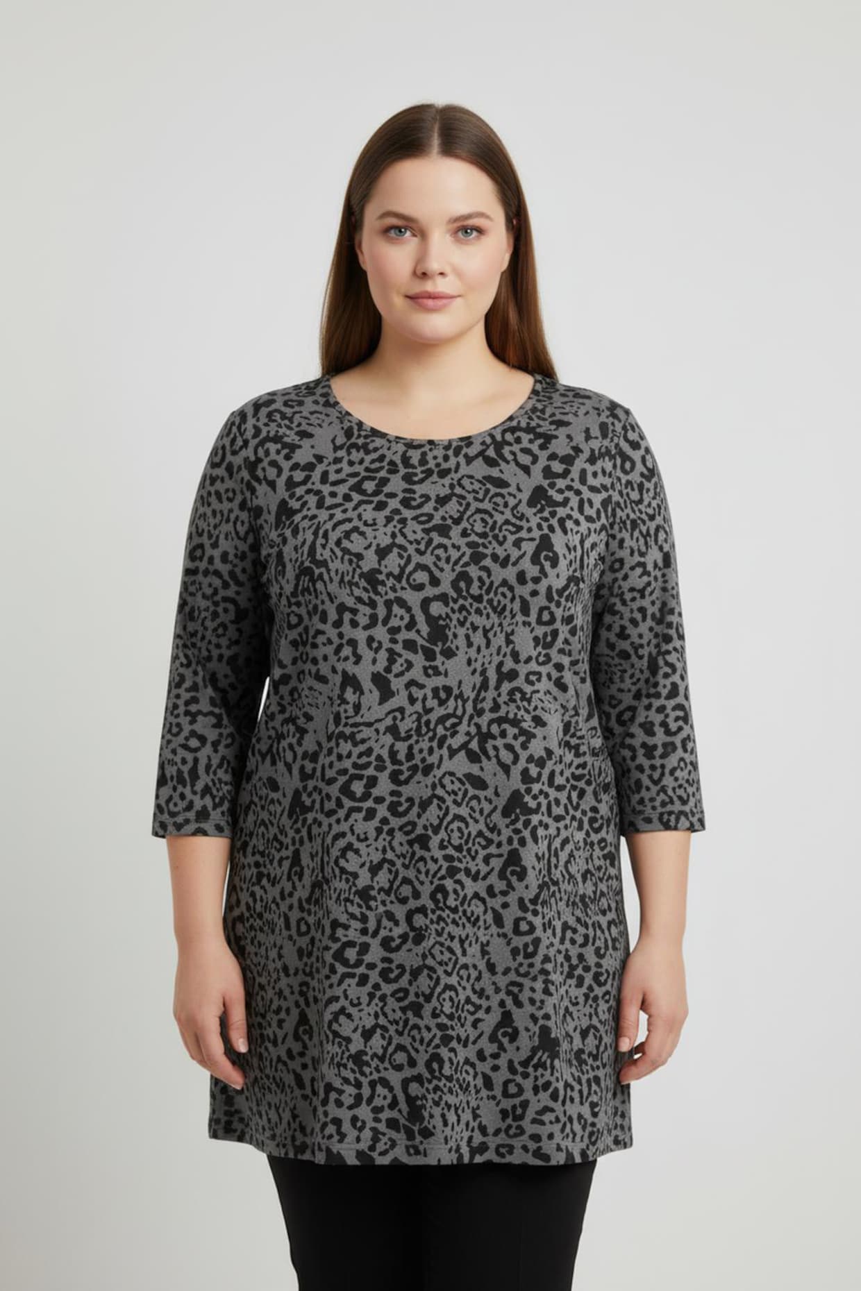 Longshirt mit Seitenschlitzen - anthrazit-bedruckt