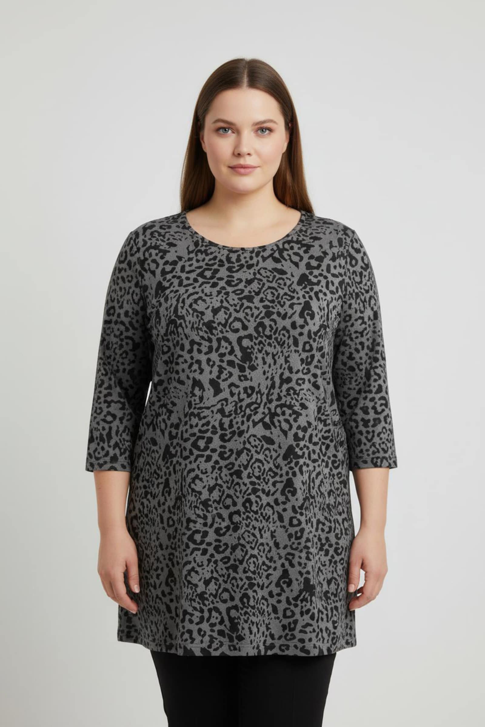 Longshirt mit Seitenschlitzen - anthrazit-bedruckt