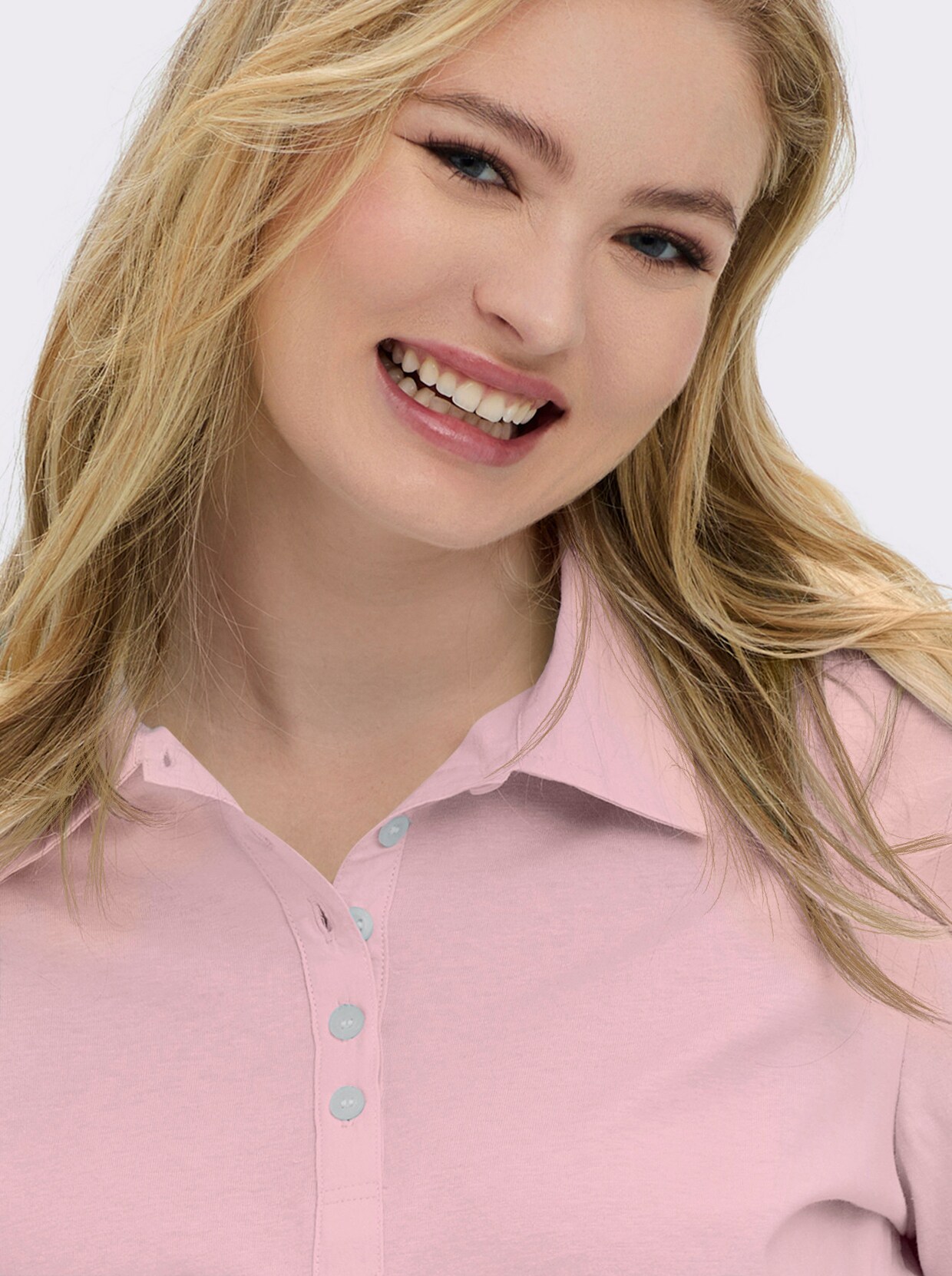 Langarm-Poloshirt in reiner Baumwoll-Qualität - rosé