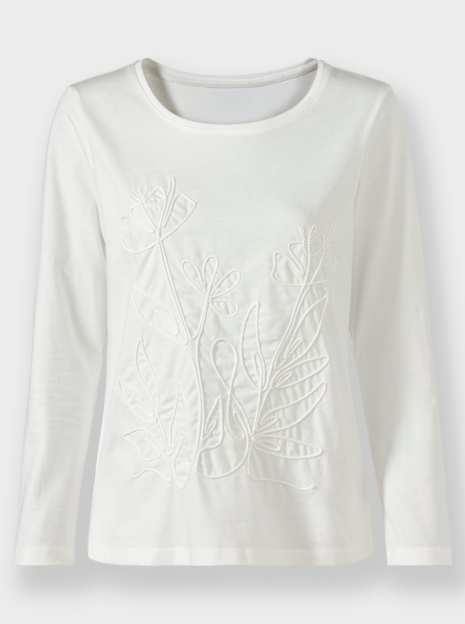 Rundhalsshirt mit Kordel-Stickerei - ecru