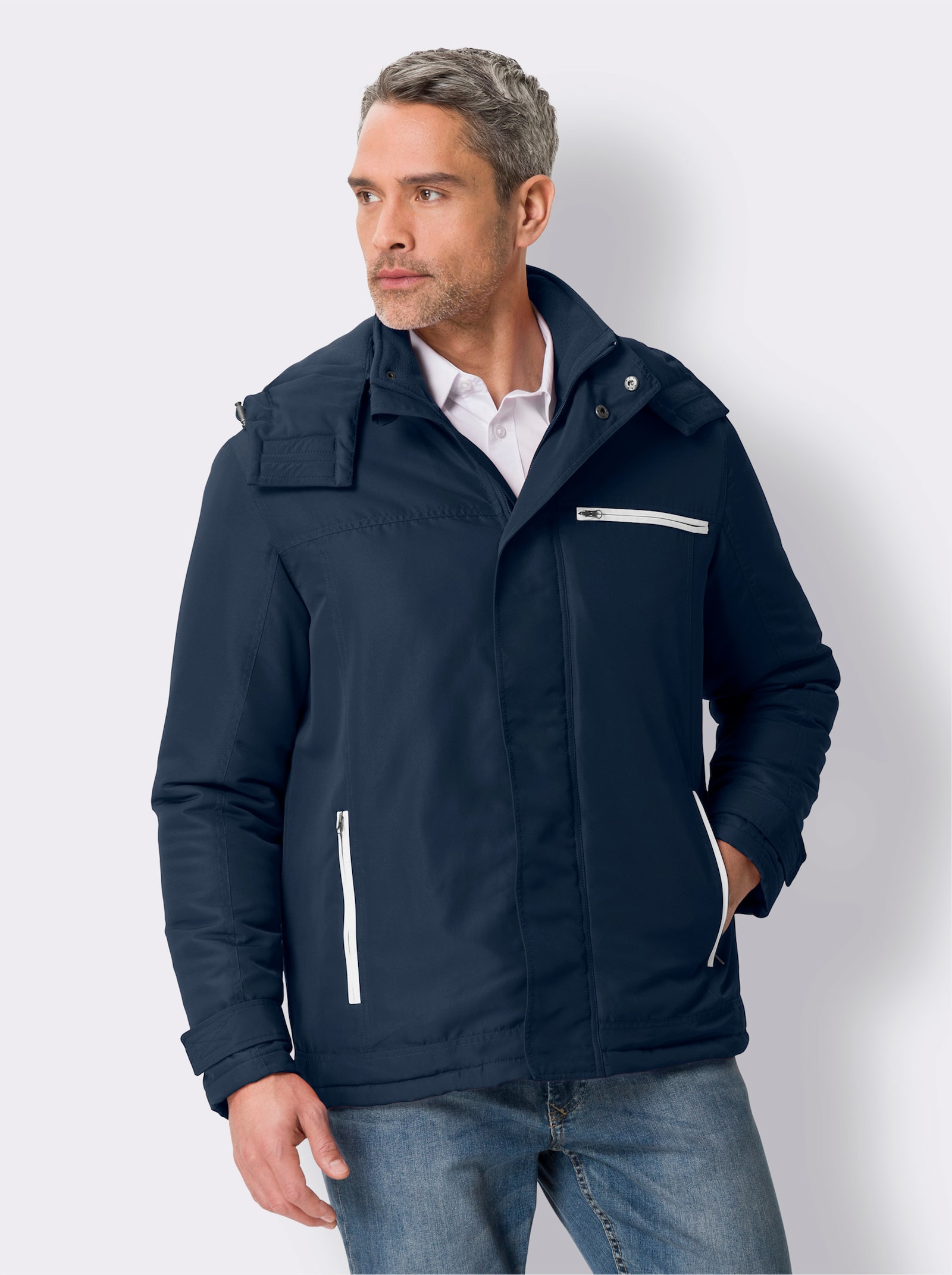 Zimná bunda, kontrastné detaily - tmavomodrá