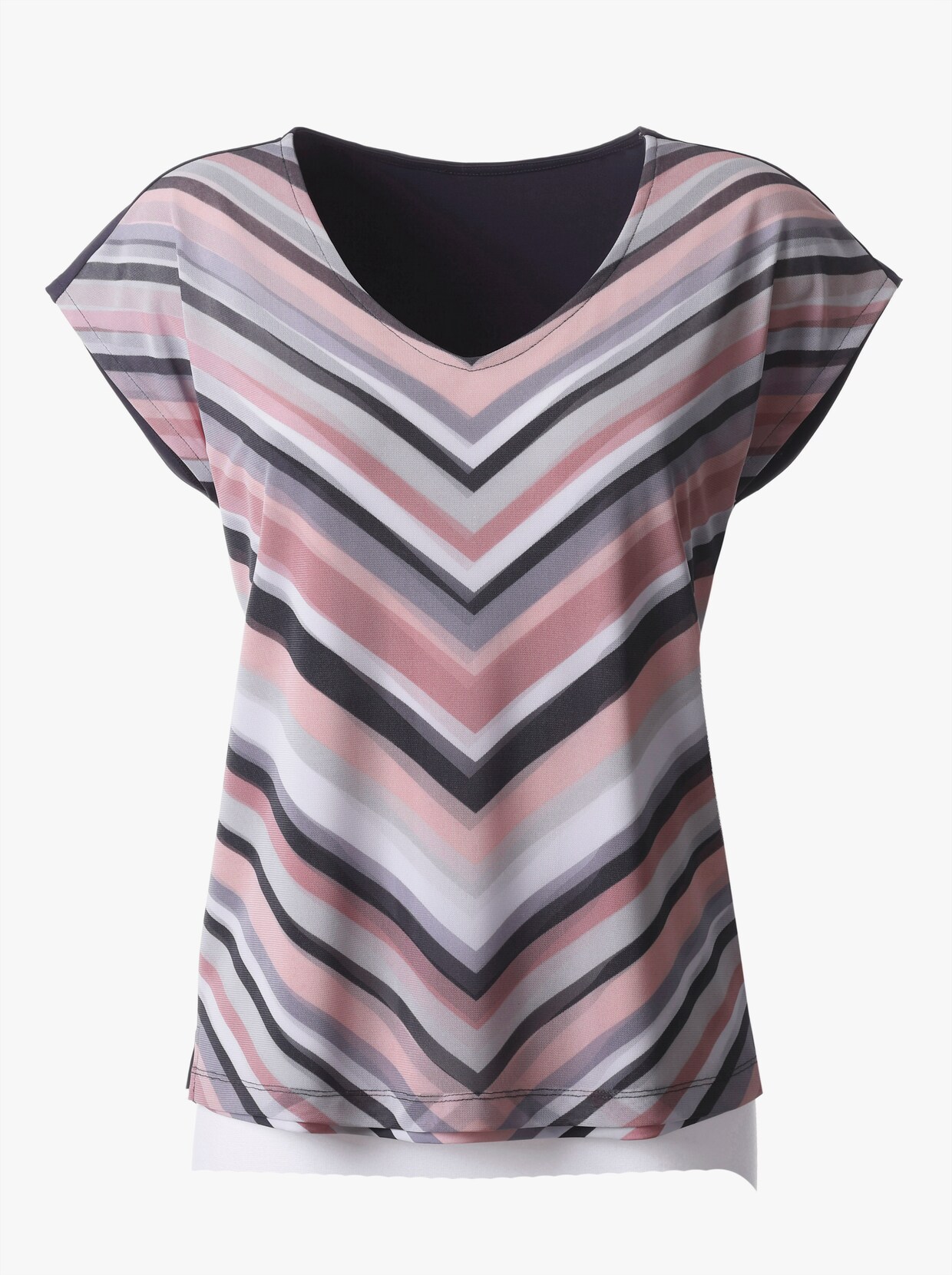 Shirt met V-hals - roze/grijs gestreept