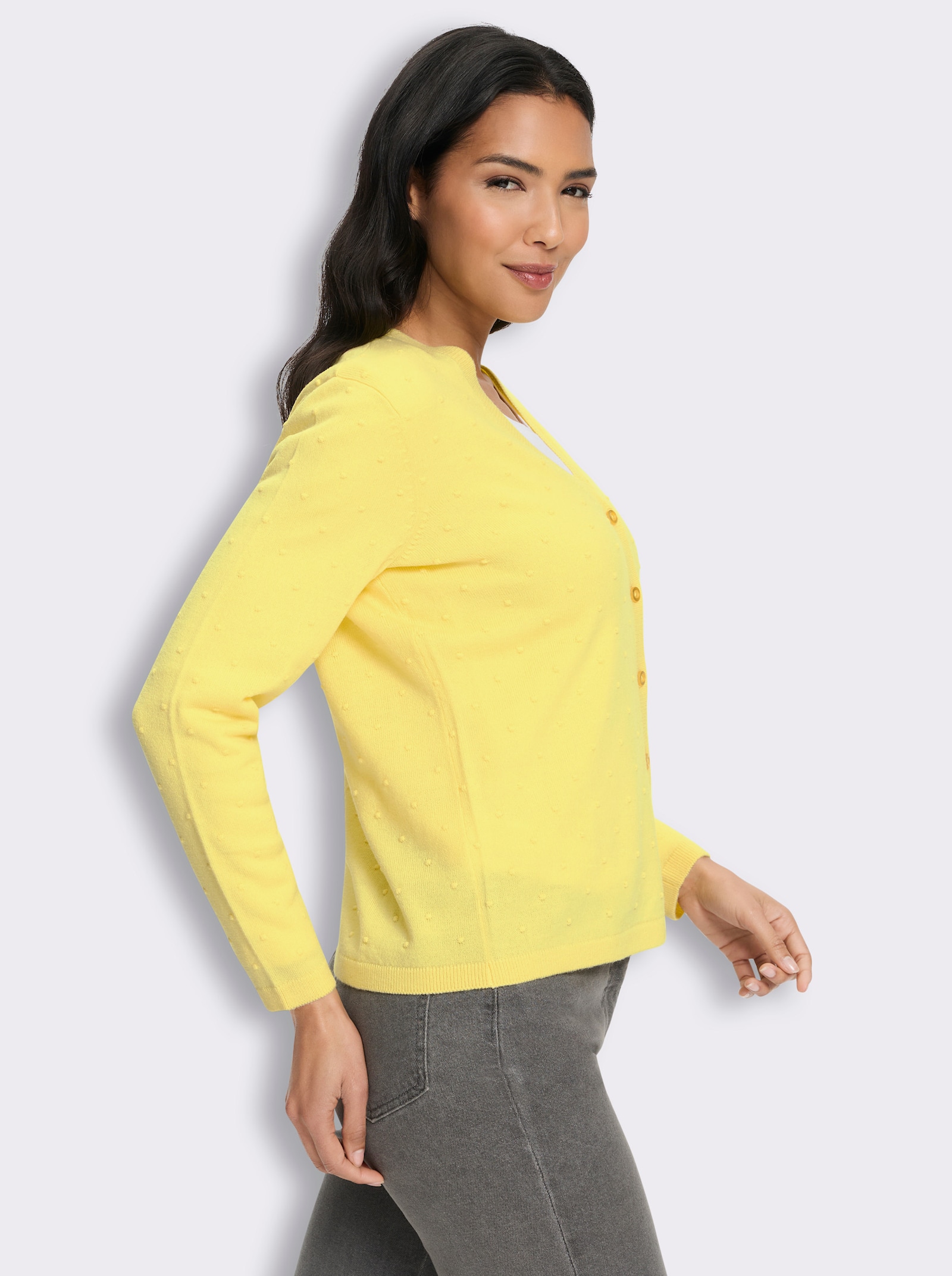 Strickjacke in 3D-Tupfen-Optik - zitrone