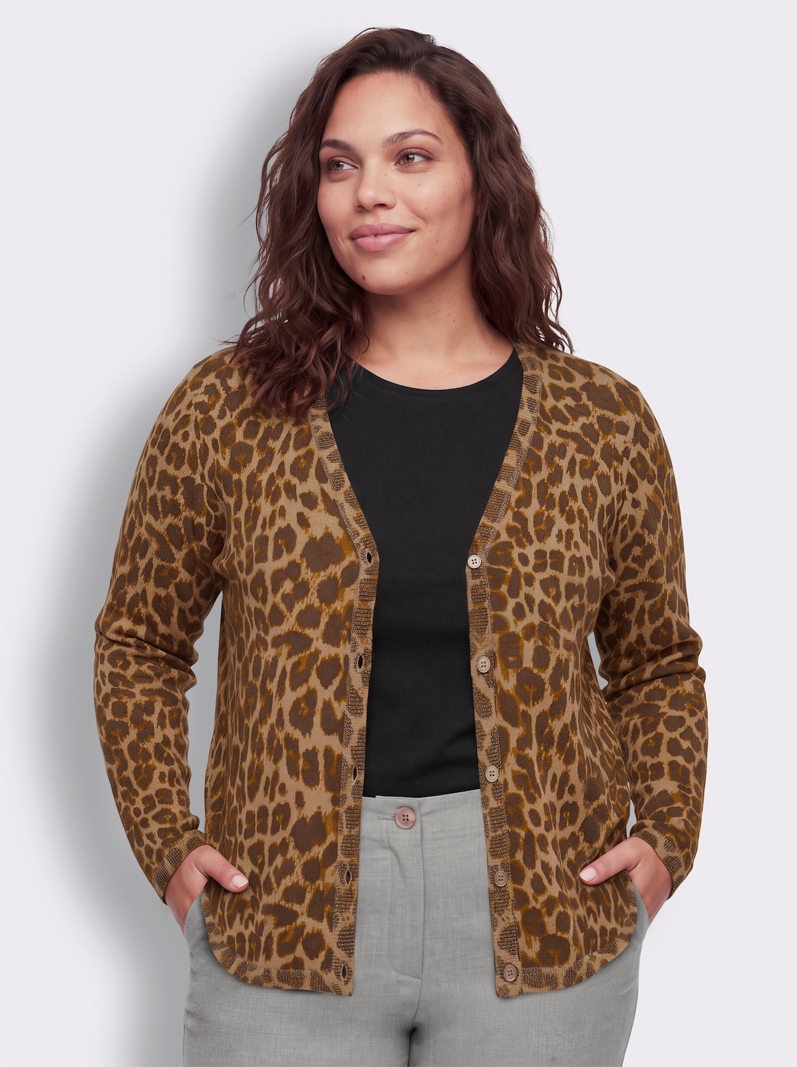 sheego Cardigan mit Animalmuster - camel-schoko-bedruckt