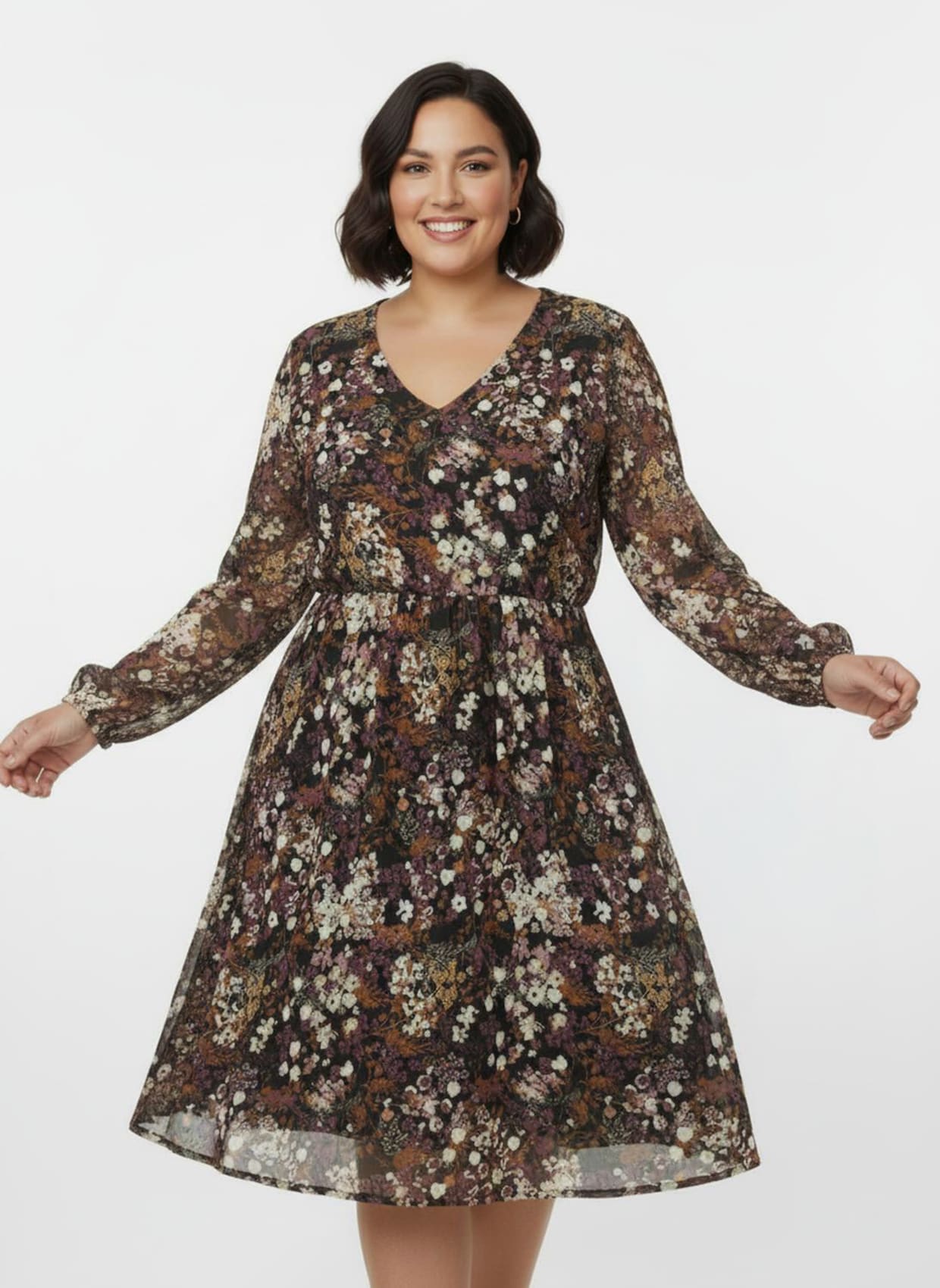 Druckkleid mit Smokabschluss an den Ärmeln - schwarz-bedruckt