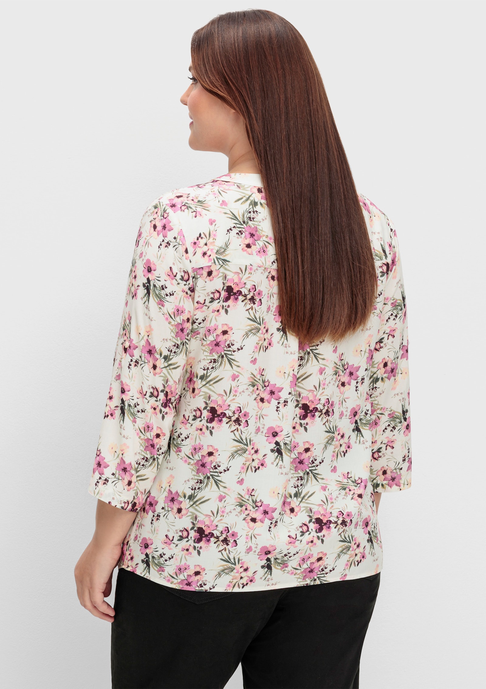 Schlupfbluse mit floralem Digitaldruck - ecru-bedruckt