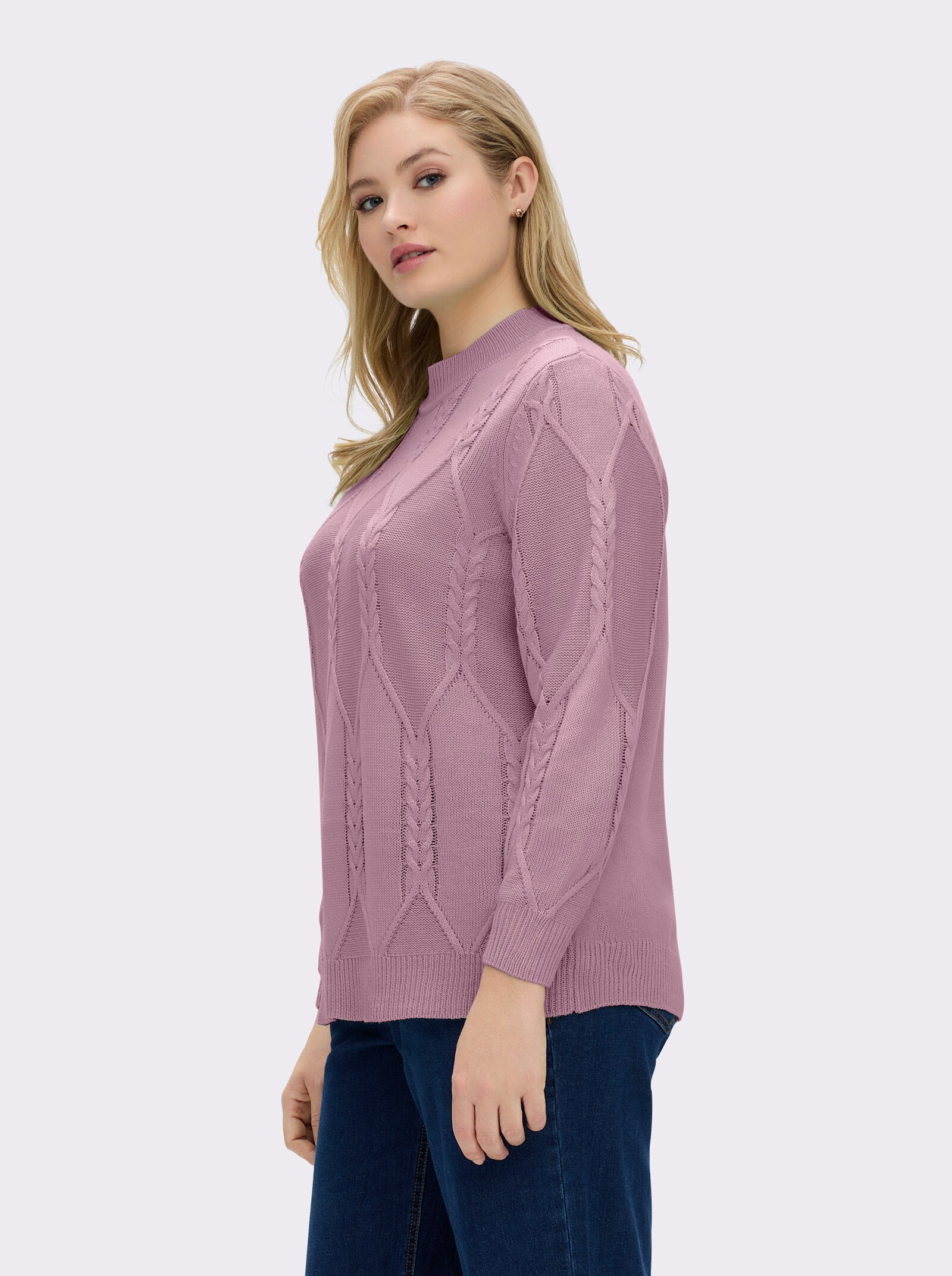 Langarm-Pullover mit Zopfmuster - mauve