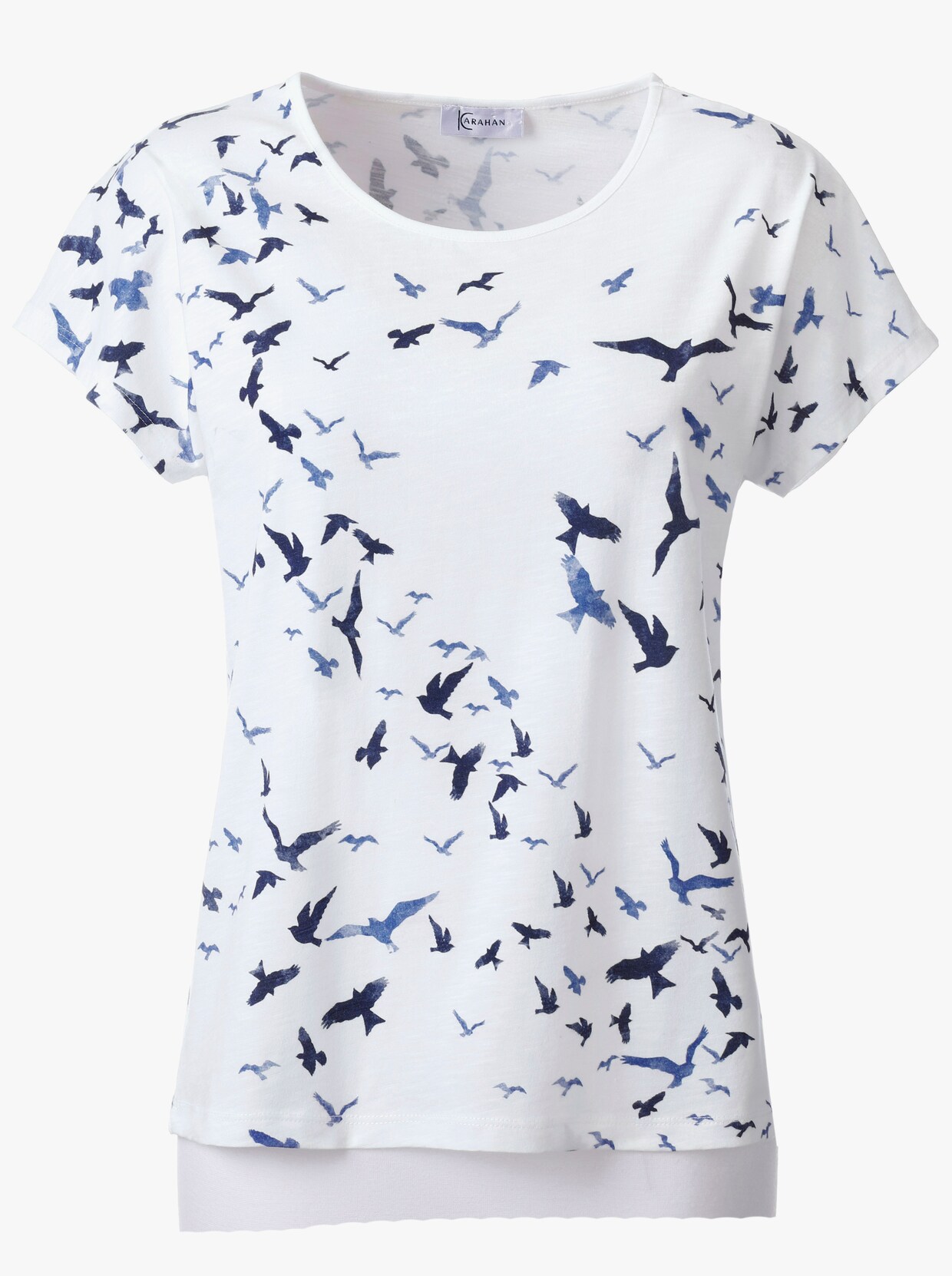 Kurzarmshirt - weiss-jeansblau