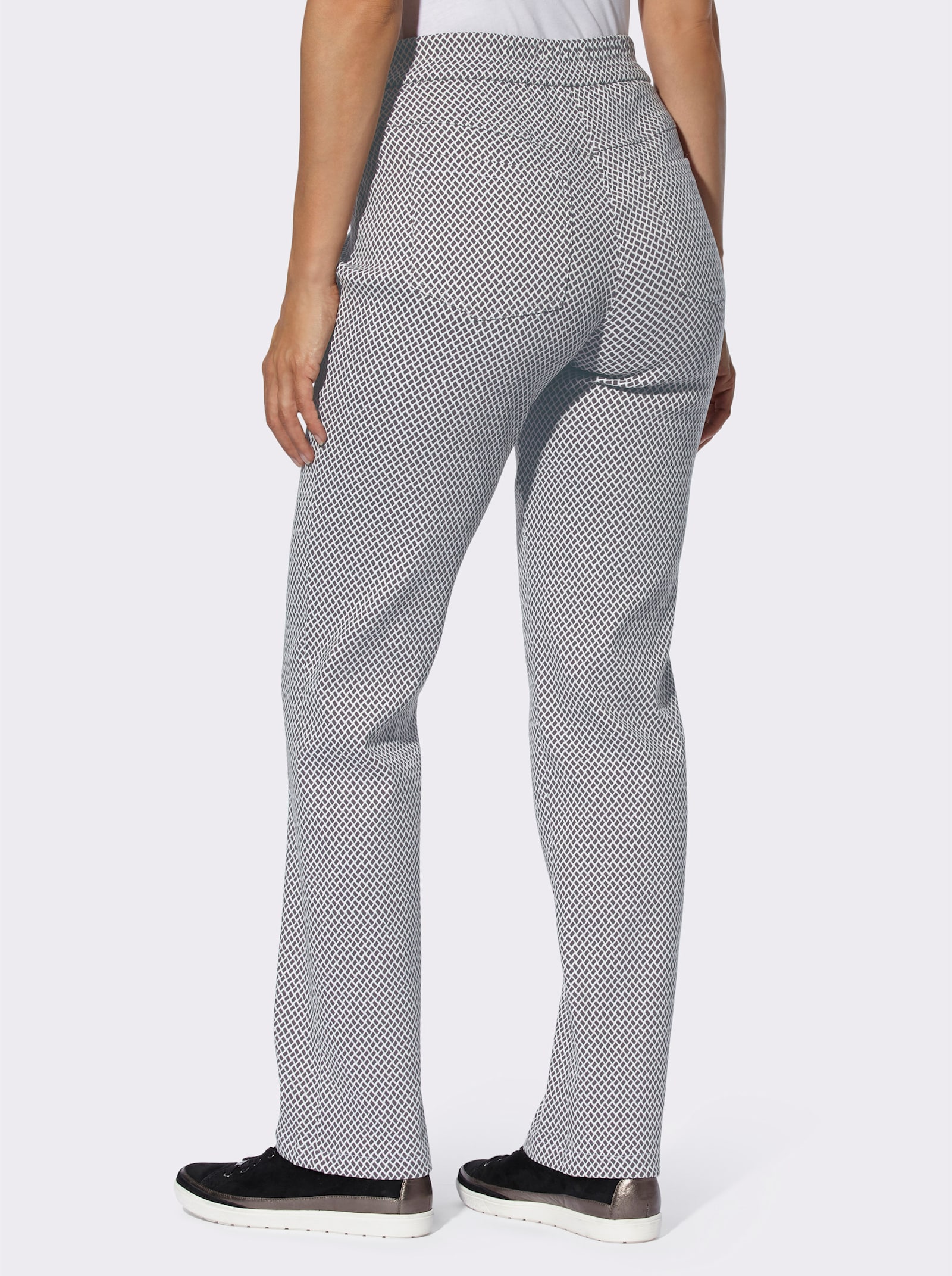 Pantalon extensible en qualité peu froissable - anthracite-écru à motifs