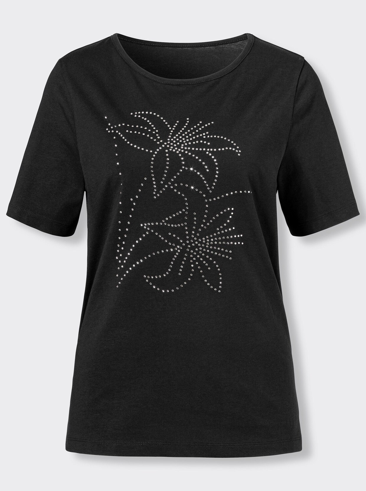 Kurzarmshirt mit Steinchen verziert - schwarz