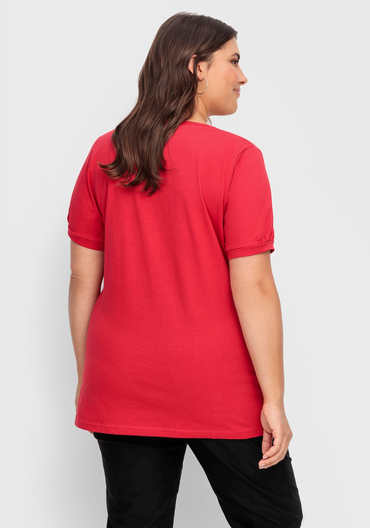 Longshirt mit gerafftem Ausschnitt - erdbeere