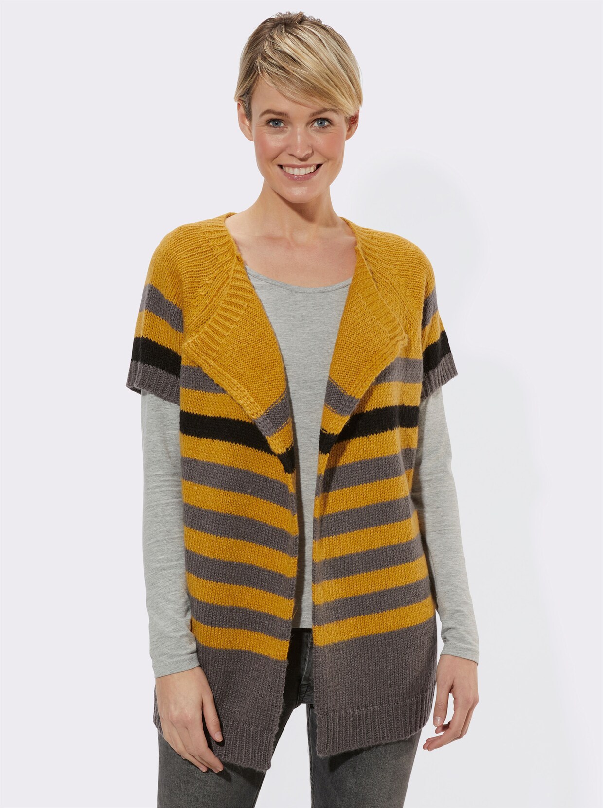 Strickweste - ocker-geringelt