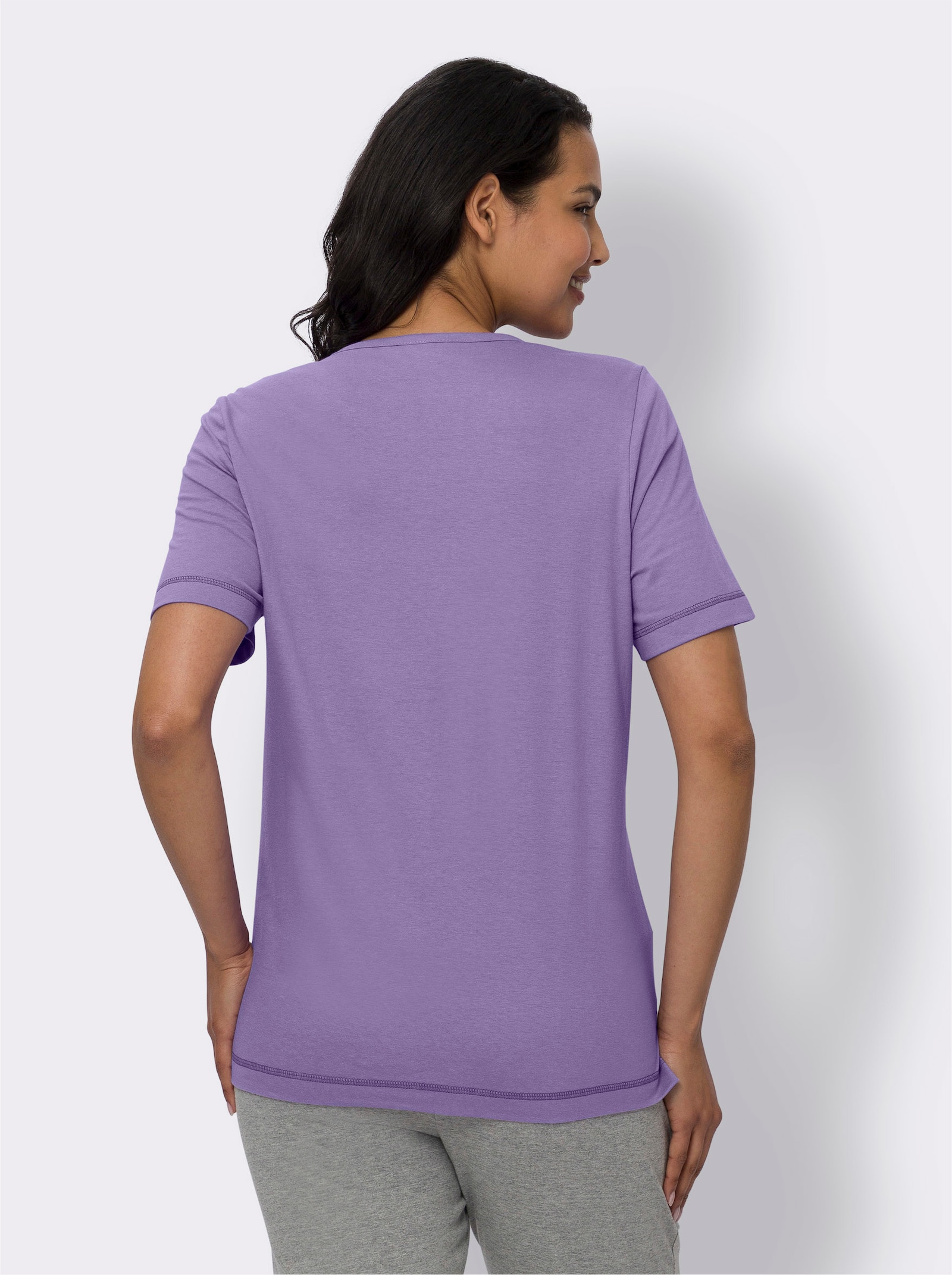 Kurzarmshirt mit Seitenschlitzen - lavendel