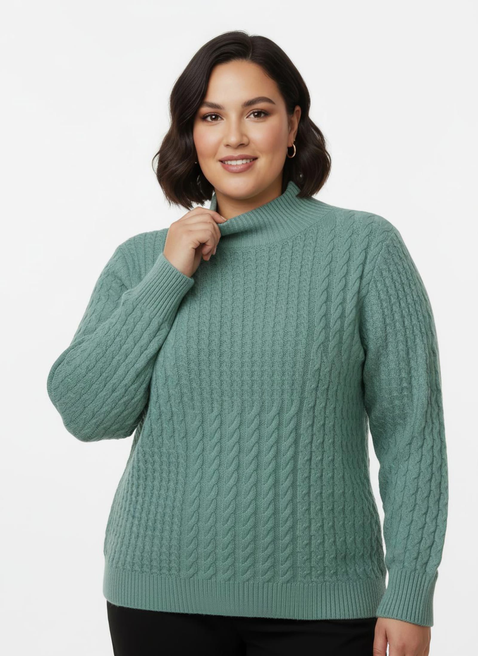 Stehkragenpullover in Patchwork-Optik - salbei