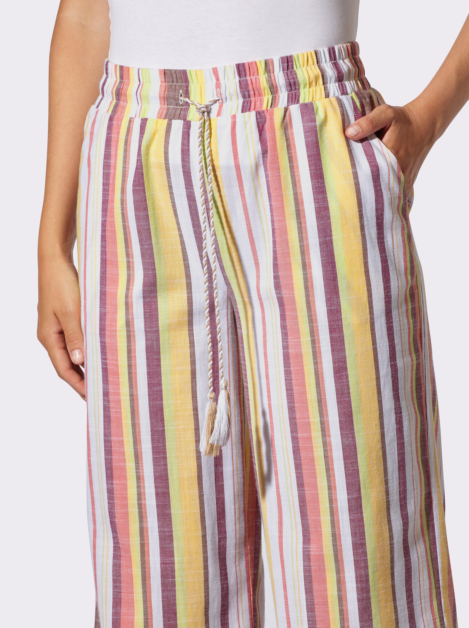 Schlupfhose mit breitem Dehnbund - pistazie-ecru-gestreift