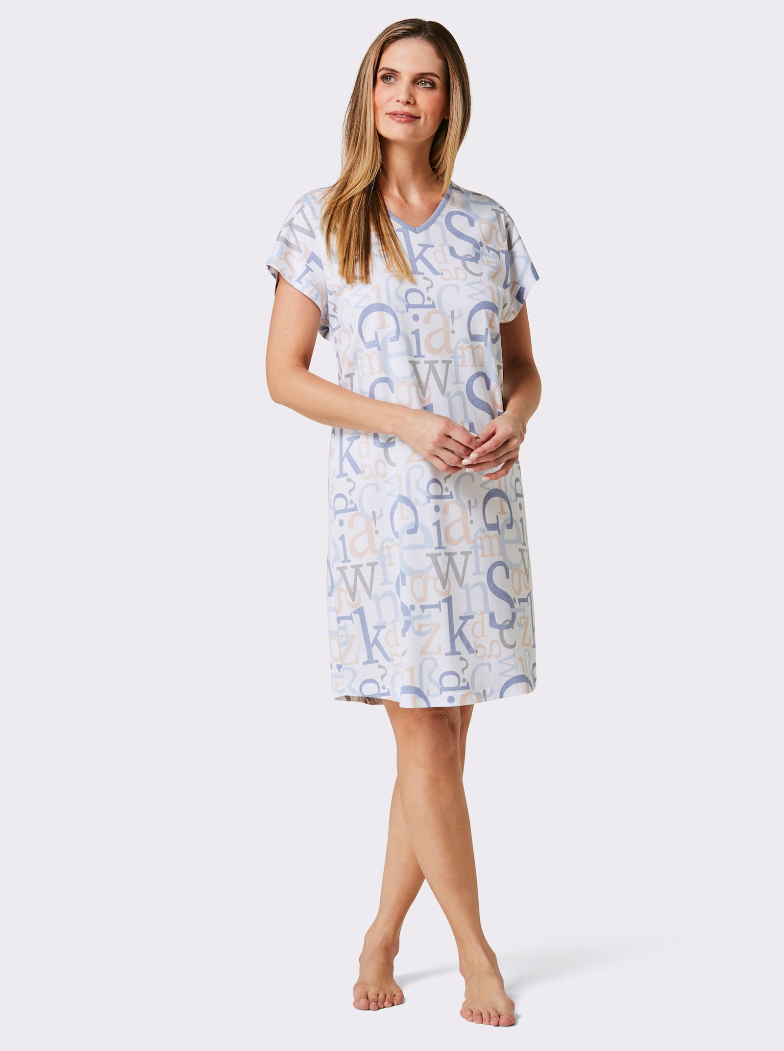 wäschepur Sleepshirt - weiß-taubenblau-bedruckt