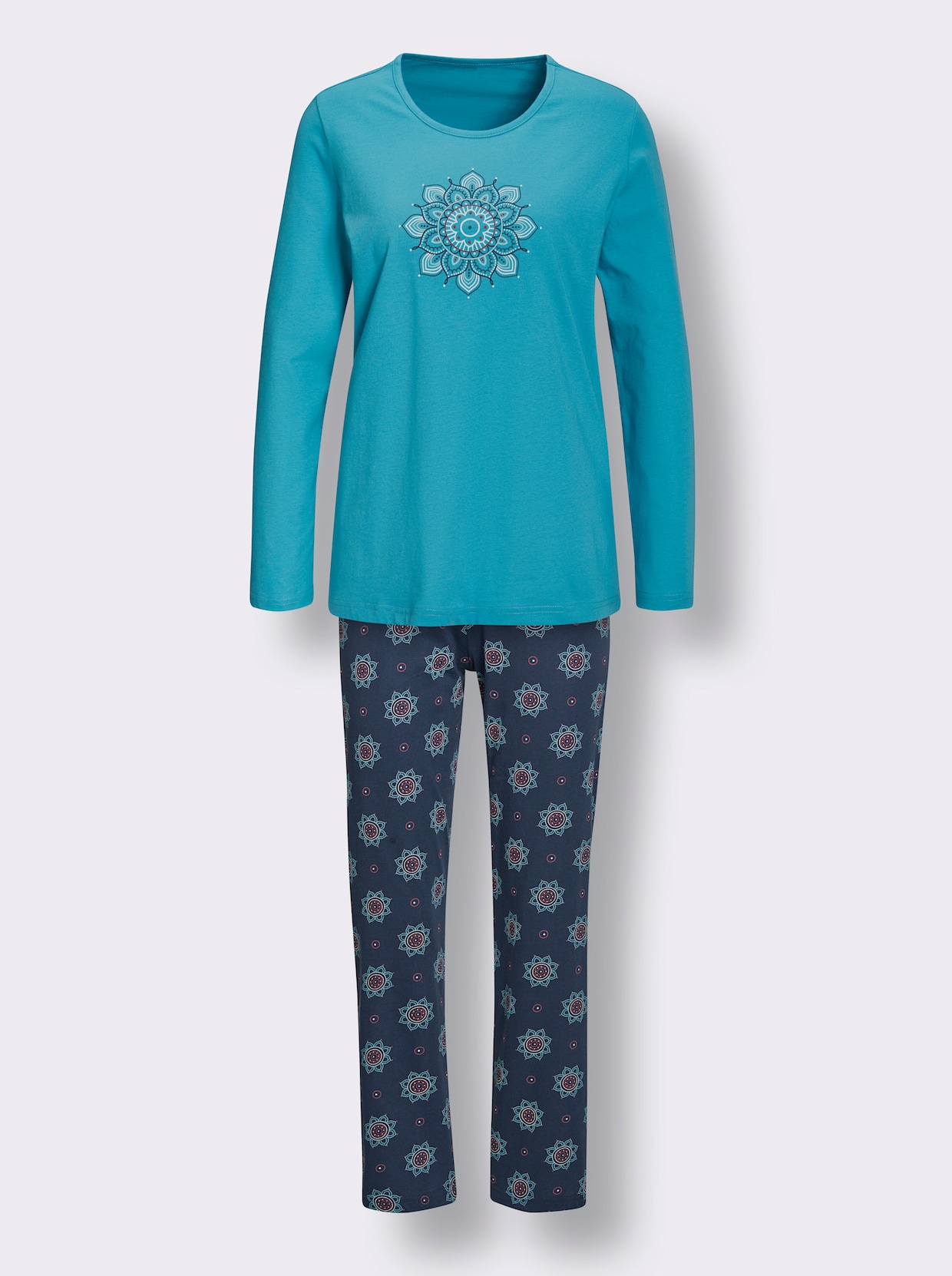 Comtessa Pyjama - turquoise/marine bedrukt