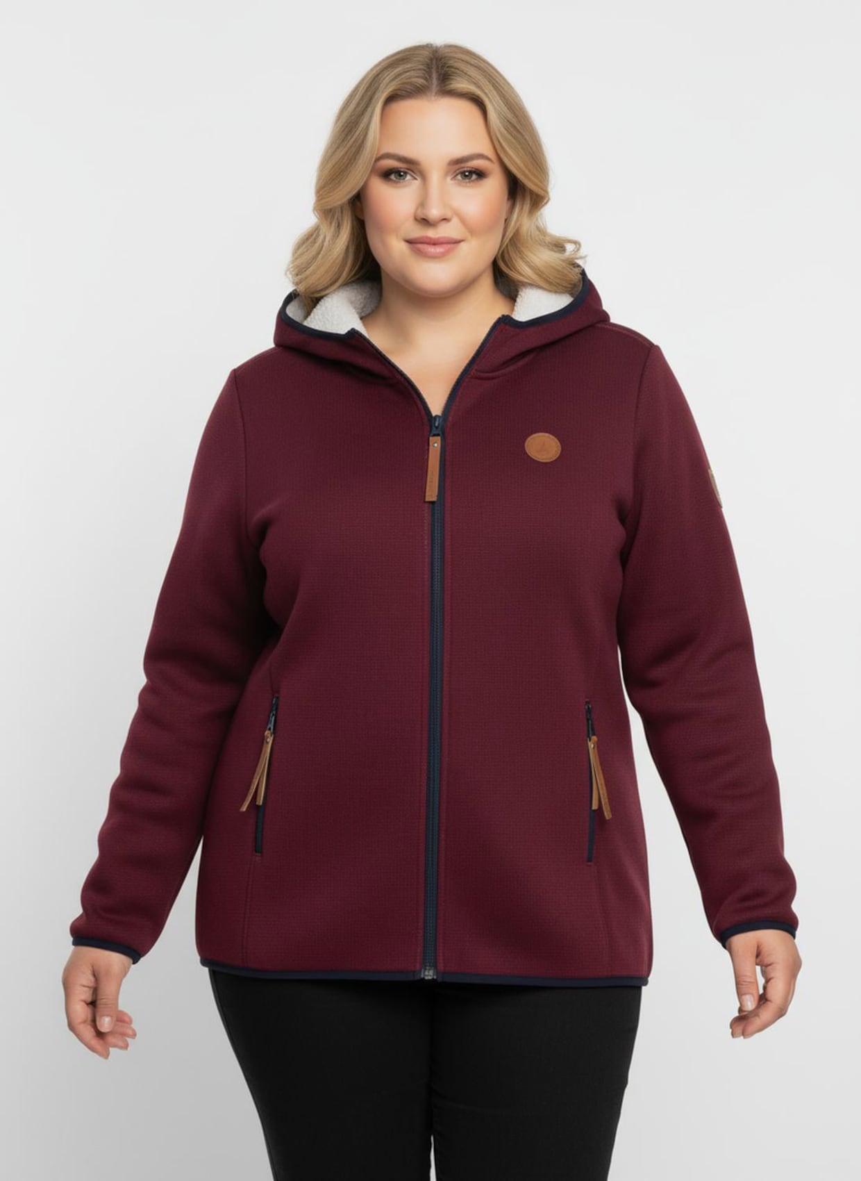 Strickfleece-Jacke mit Teddyfleece-Futter - dunkelrot