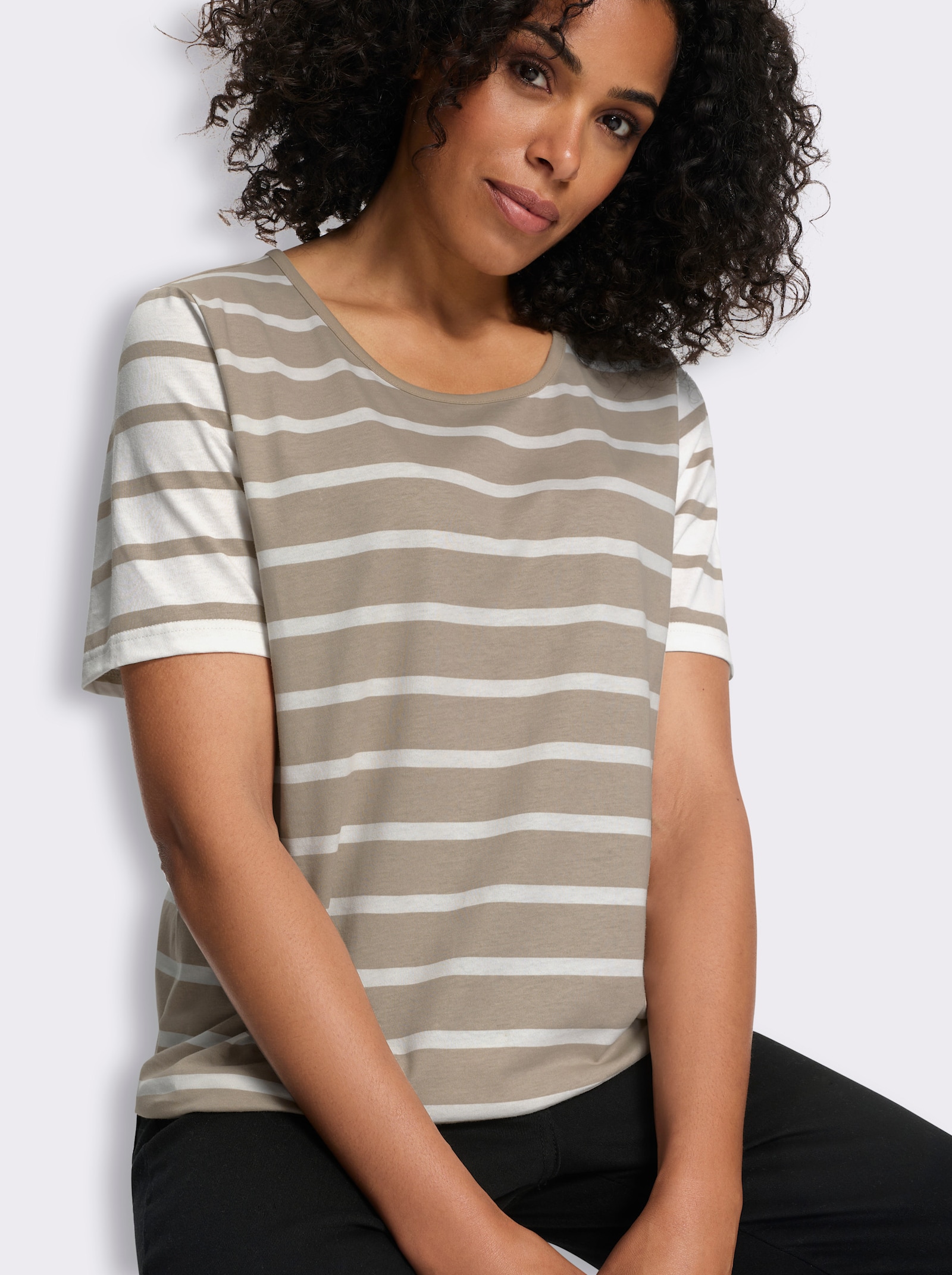 Kurzarmshirt mit Ringel-Muster - sesam-ecru-geringelt