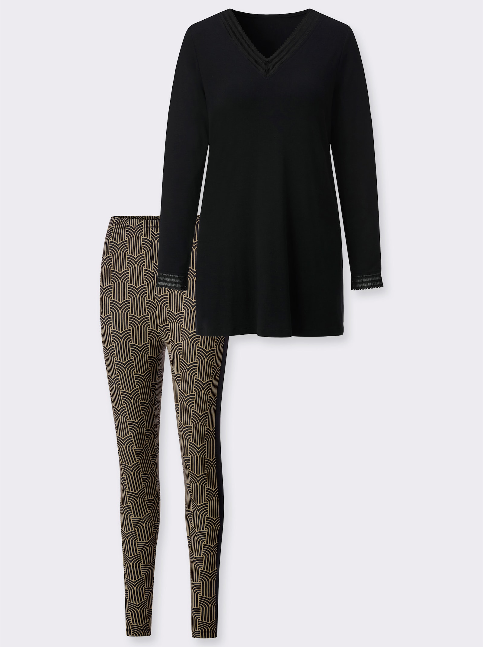 wäschepur Pyjama - zwart/camel bedrukt