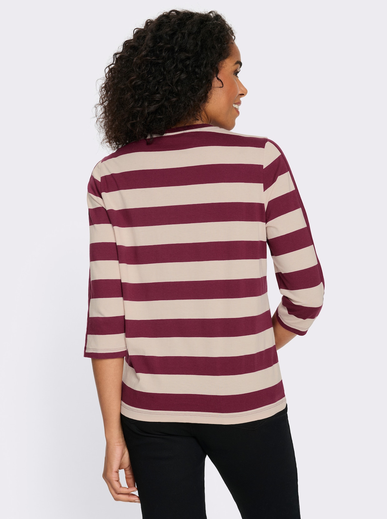 3/4-Arm-Shirt mit garngefärbten Streifen - bordeaux-elfenbein-gestreift