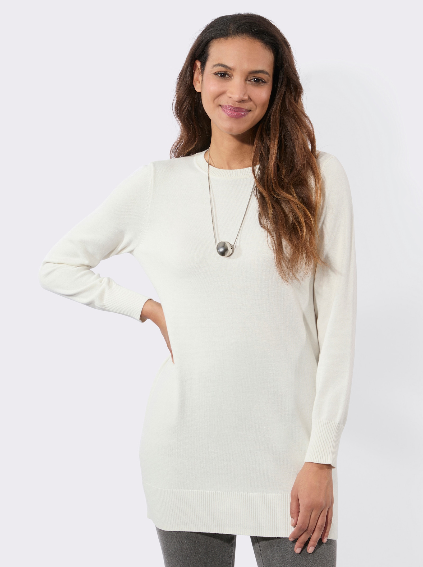 Longpullover in Feinstrick-Qualität - ecru