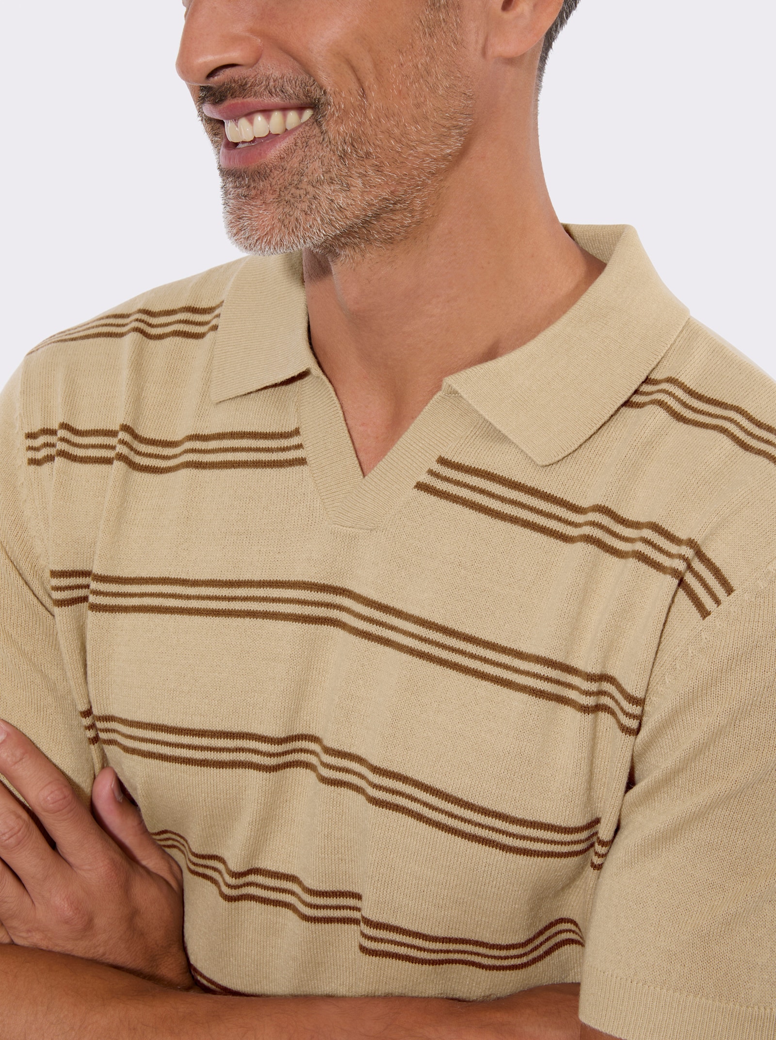 Polopullover mit Streifenmuster - beige-braun