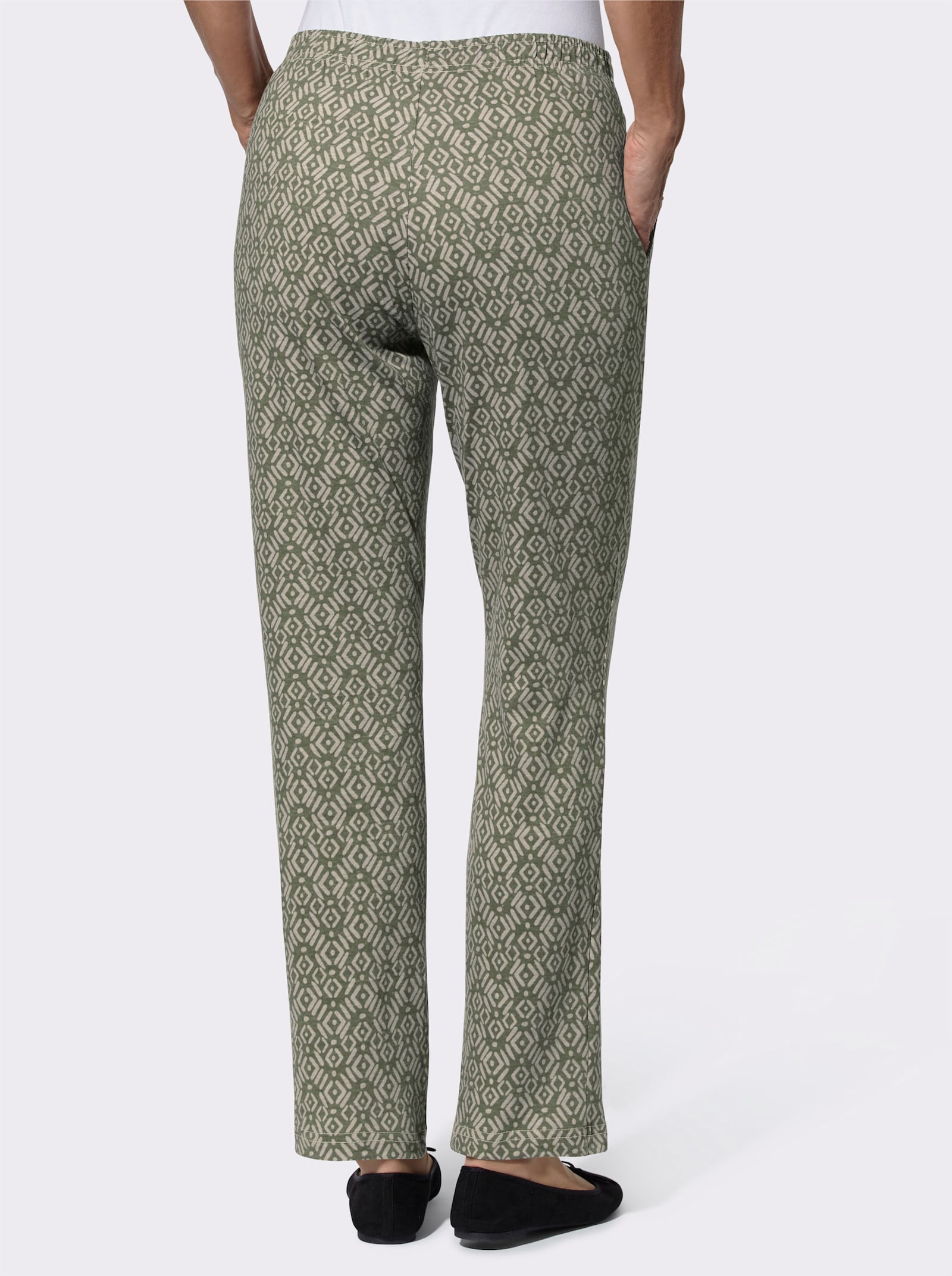 Bekväm byxa med hel resårlinning - khaki + khaki, med tryck