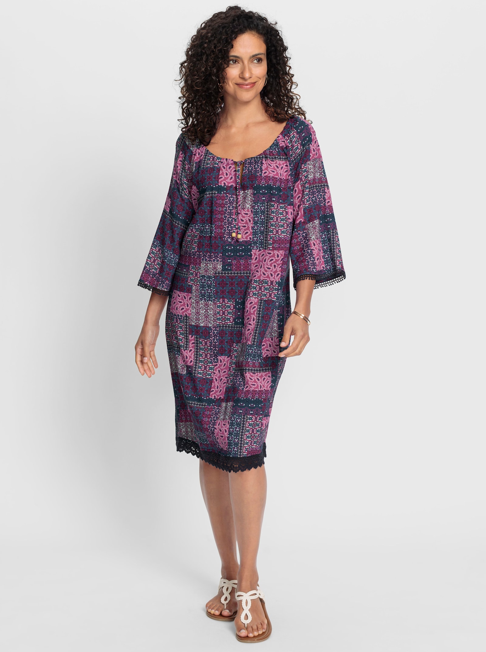 Tunikakleid im Patchwork-Druck - erika-jeansblau-bedruckt