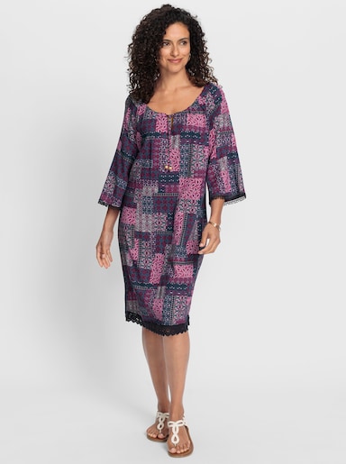 Tunikakleid im Patchwork-Druck - erika-jeansblau-bedruckt