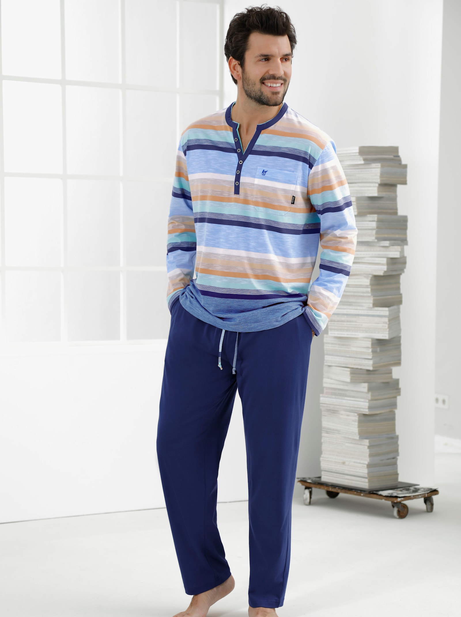 Hajo Pyjama - blauw gestreept