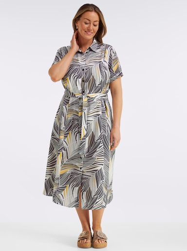 Druckkleid aus reiner, wertiger Viskose - anthrazit-ocker-bedruckt