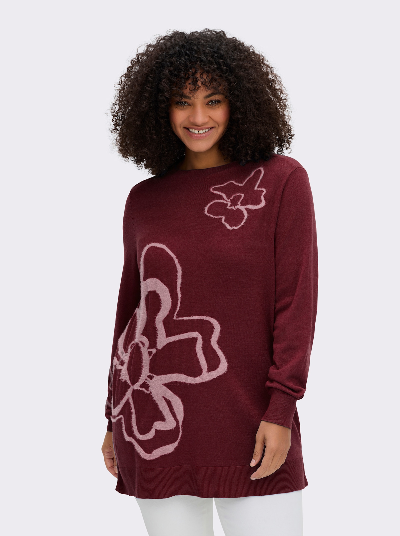 sheego Pullover mit Intarsienmuster - bordeaux-gemustert