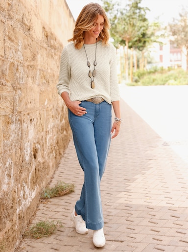 3/4-Arm-Pullover mit Struktur-Strickmuster - champagner-meliert