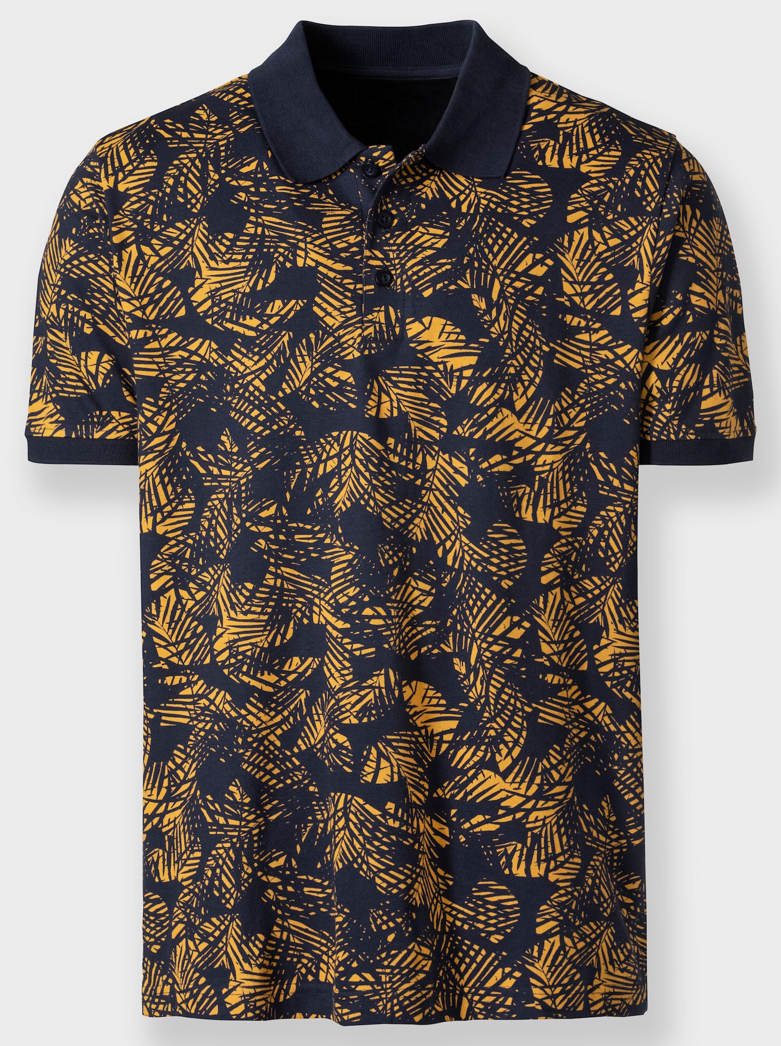 Catamaran Shirt met korte mouwen en bloemenpatroon rondom - marine/oker gedessineerd