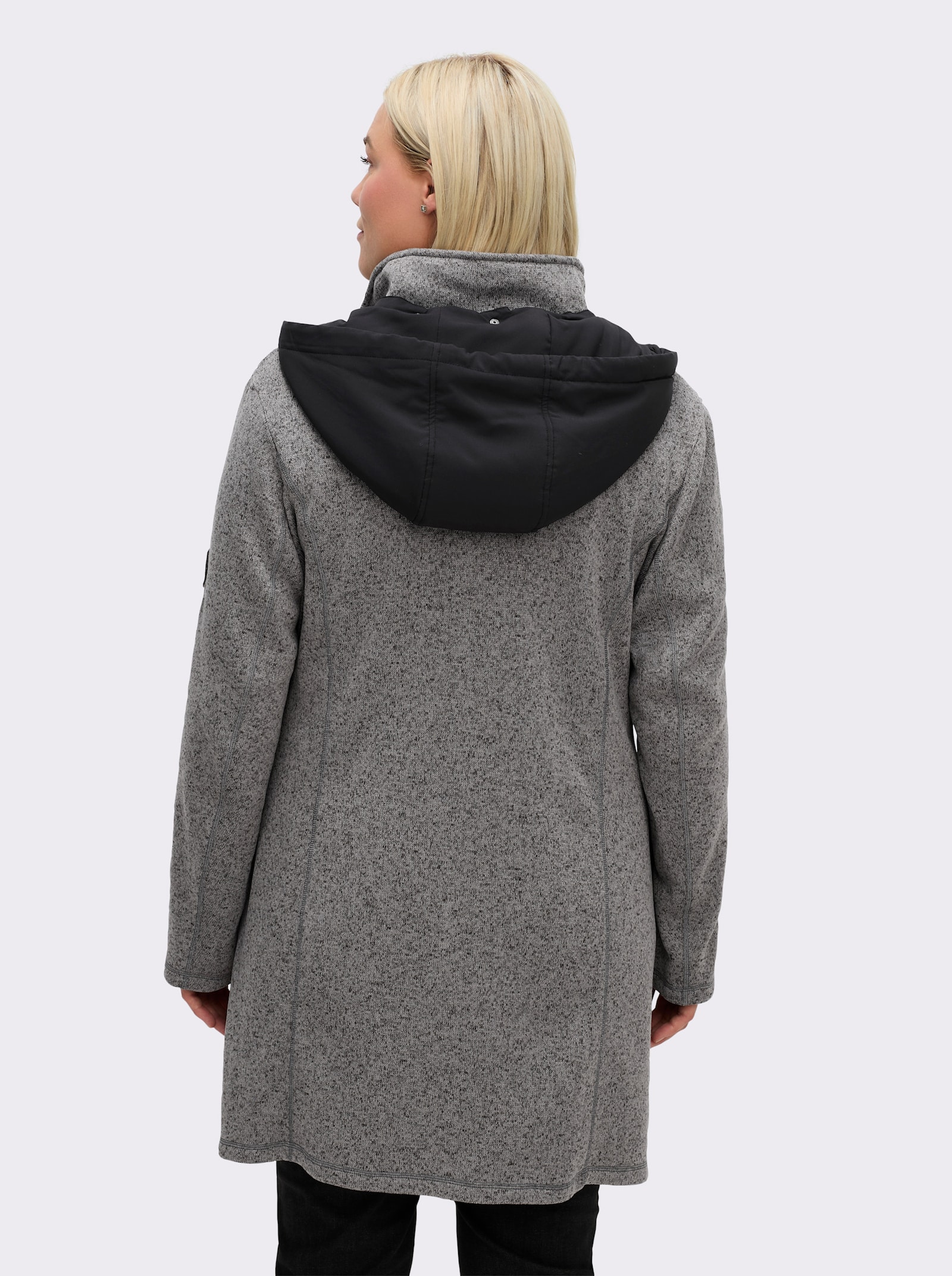 sheego Strickfleecejacke mit Kapuze - anthrazit-meliert