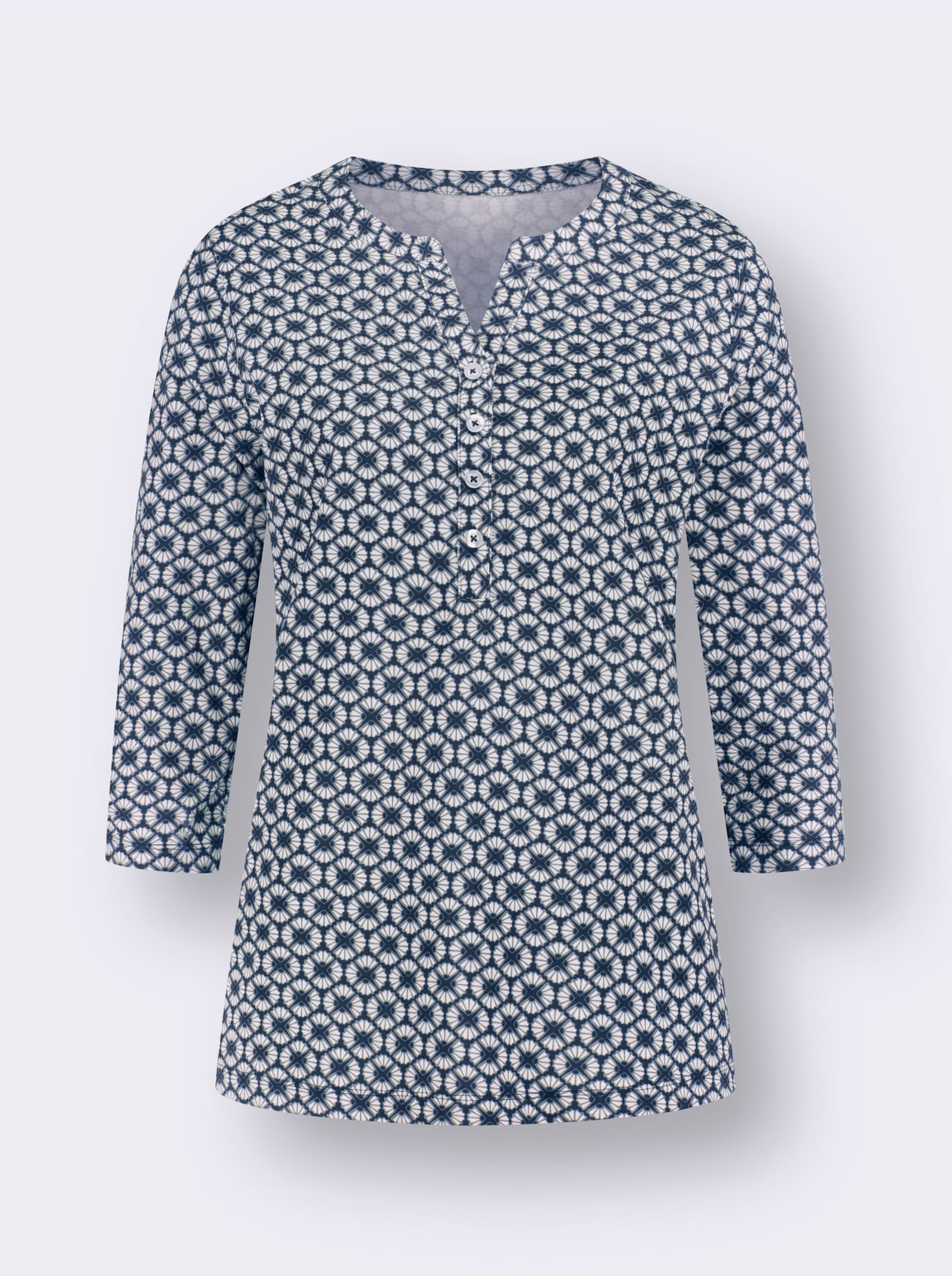 Shirt met 3/4-mouwen van puur katoen, bedrukt - donkerblauw/duivenblauw bedrukt