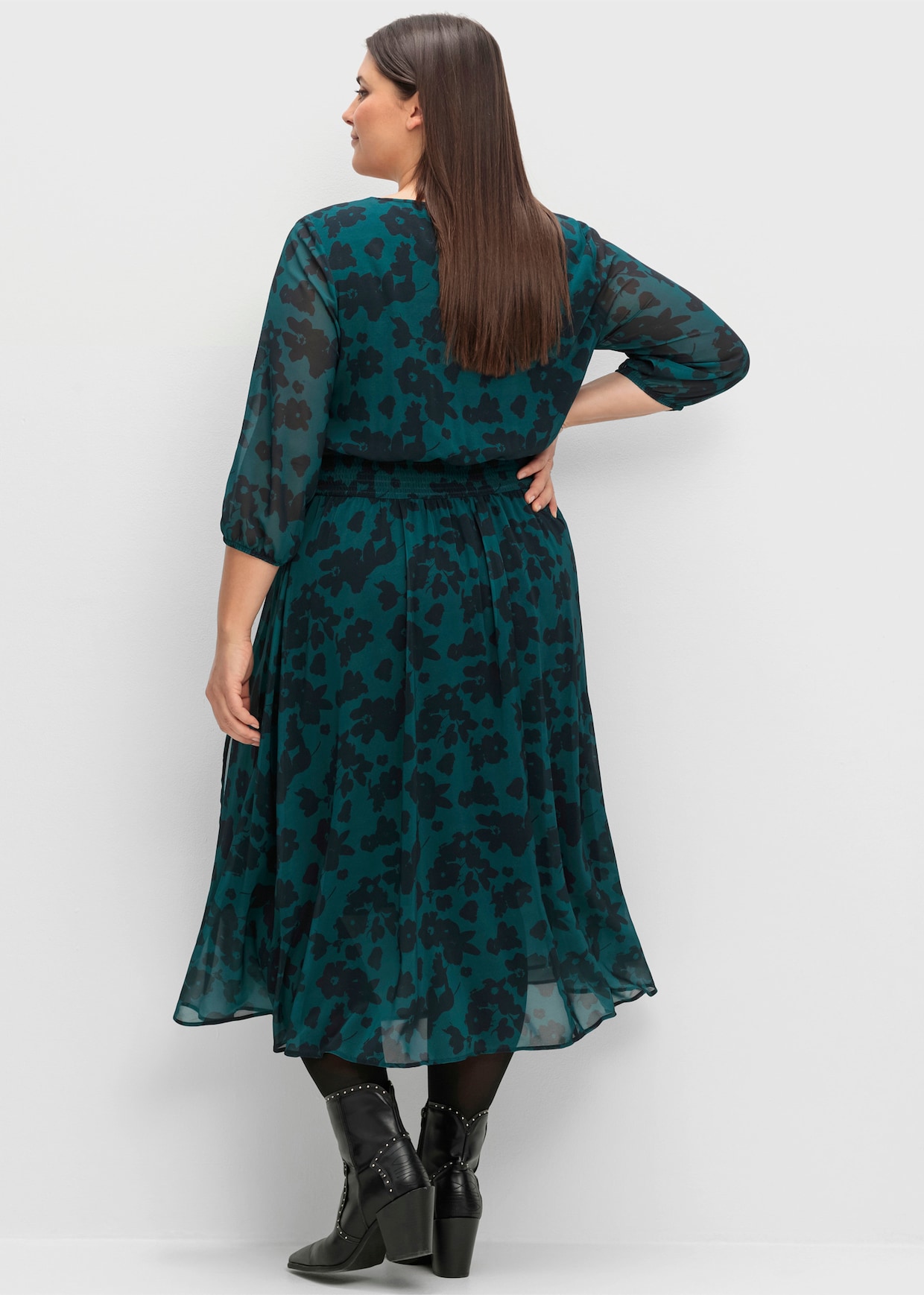 sheego Chiffonkleid - tiefgrün-gemustert