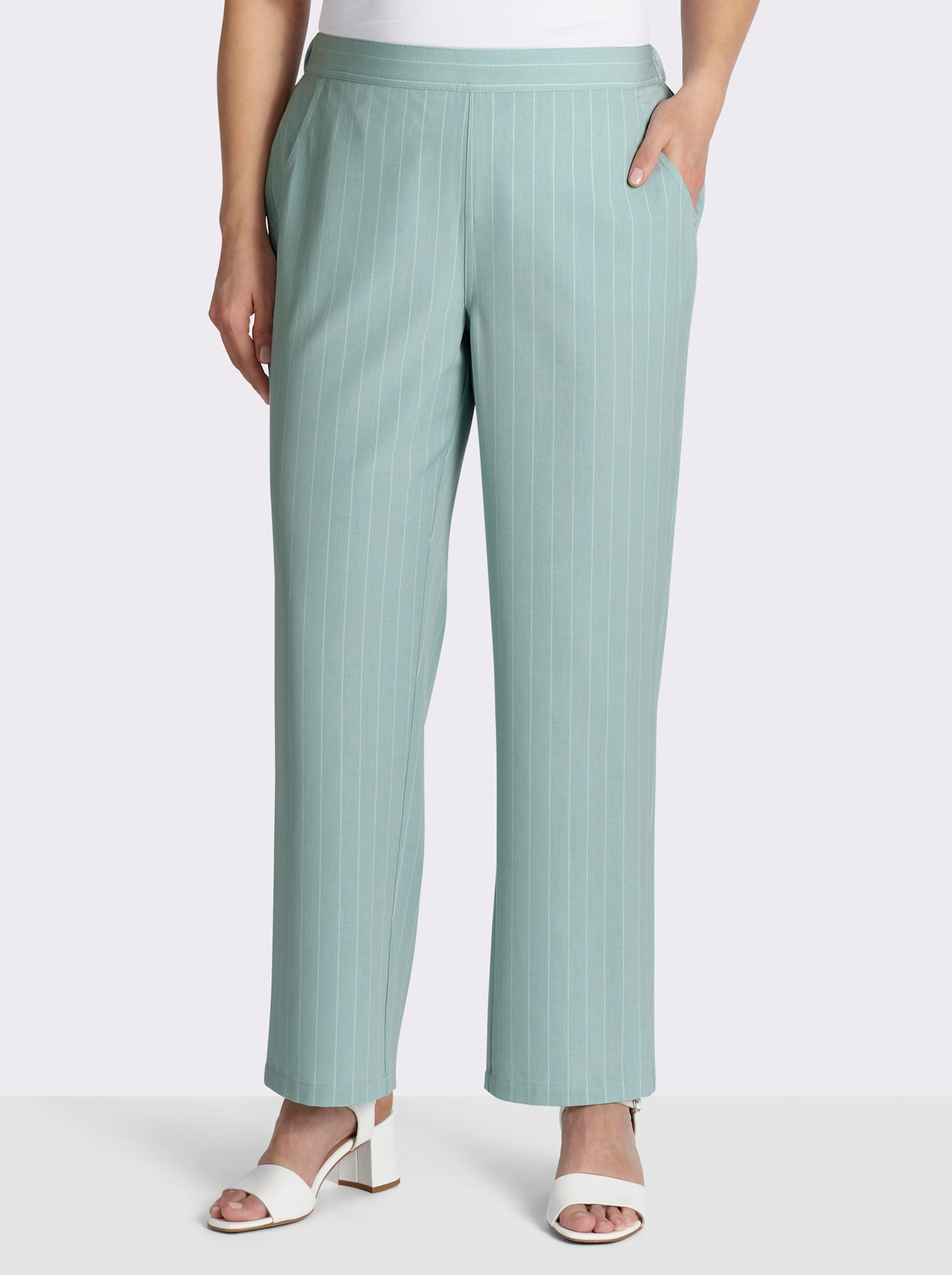 sheego Schlupfhose mit Nadelstreifen - kalkmint-ecru-gestreift