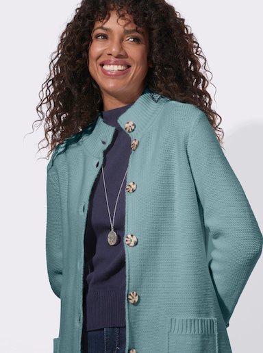 Longstrickjacke im modischen Linksstrick - jade