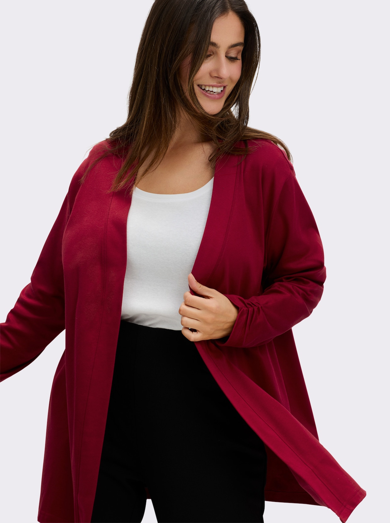 Shirtjacke mit Ärmel-Raffungen - kirsche