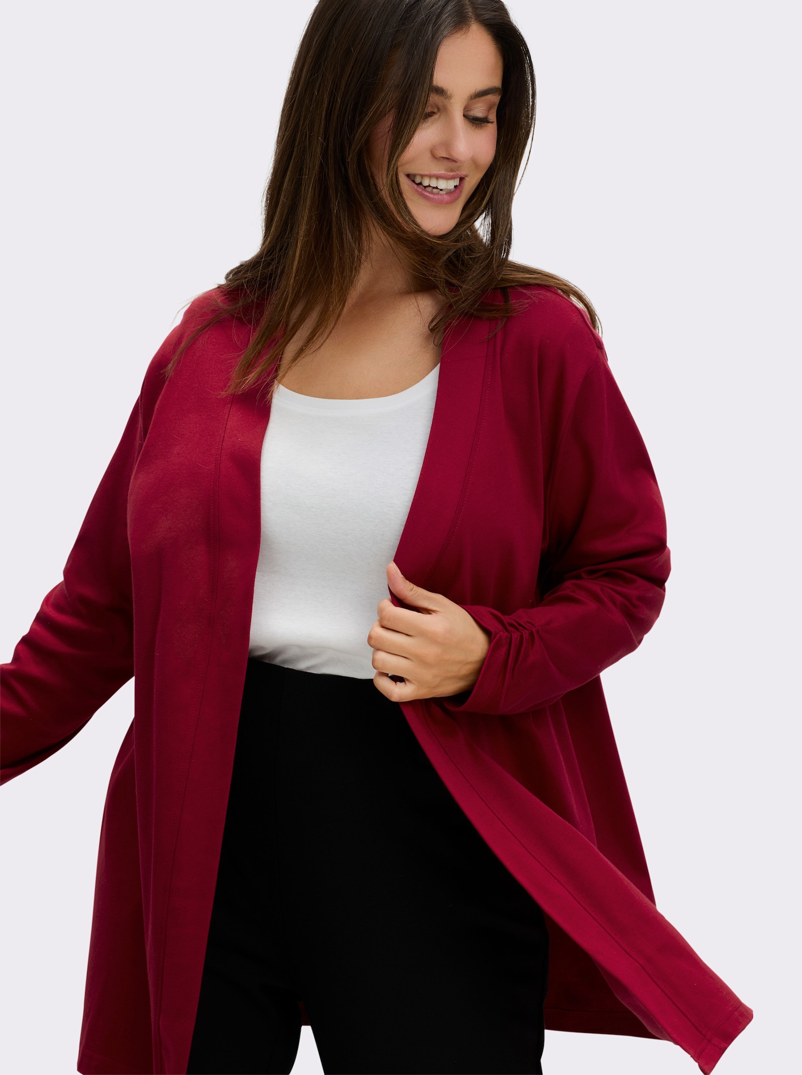 Shirtjacke mit Ärmel-Raffungen - kirsche