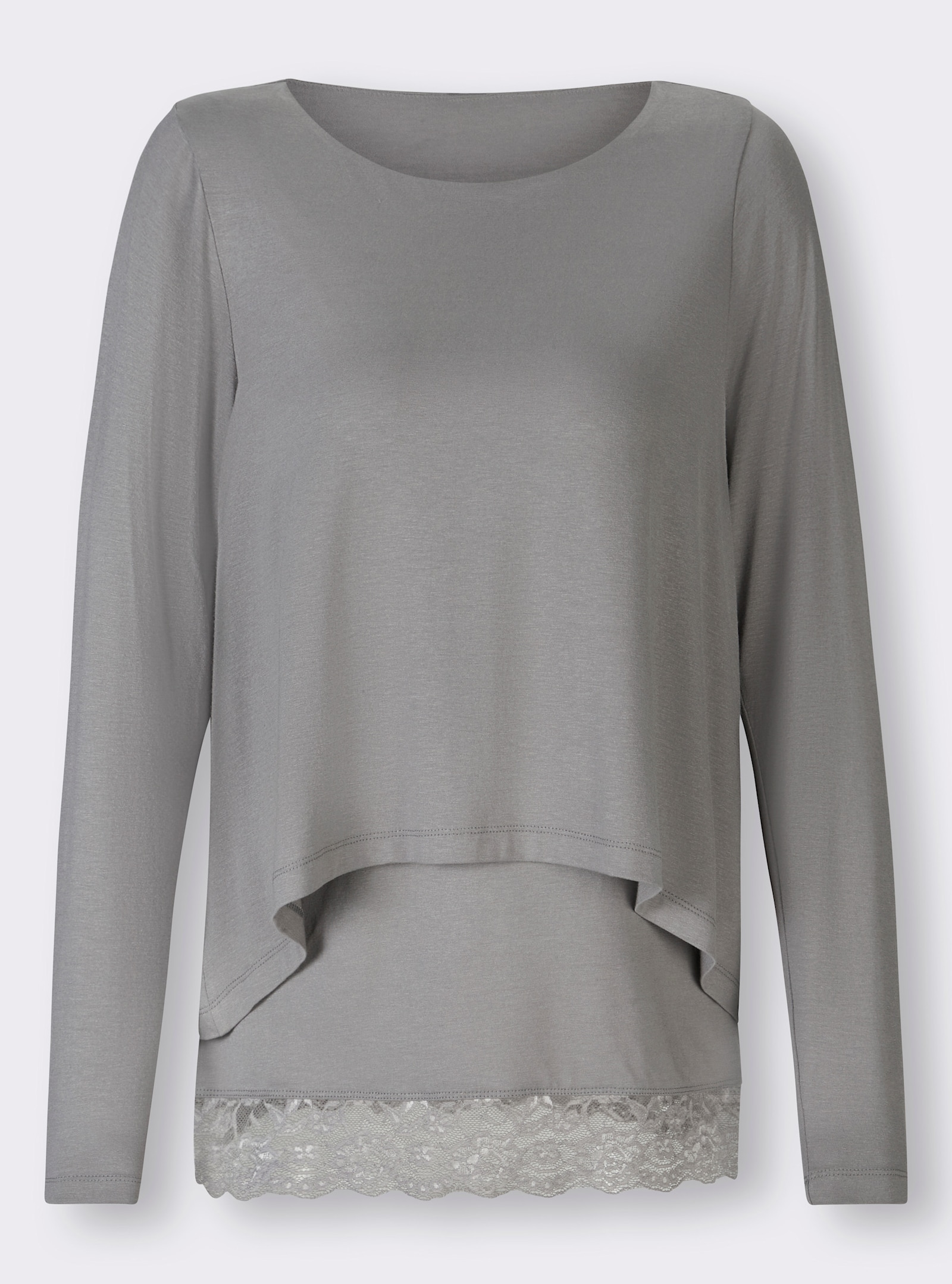 heine Langarmshirt mit Spitzensaum - grau