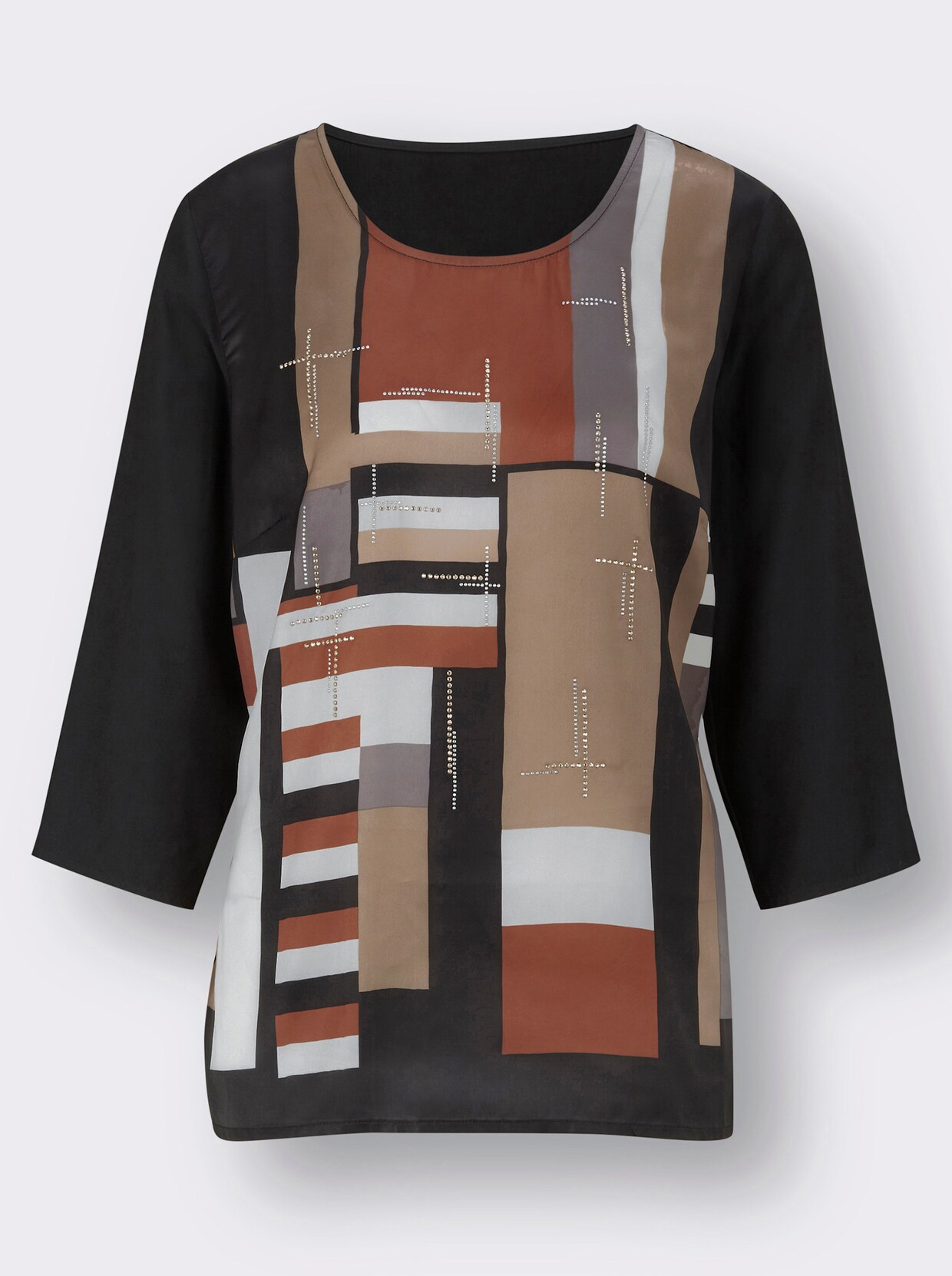 Comfortabele blouse - zwart/camel bedrukt