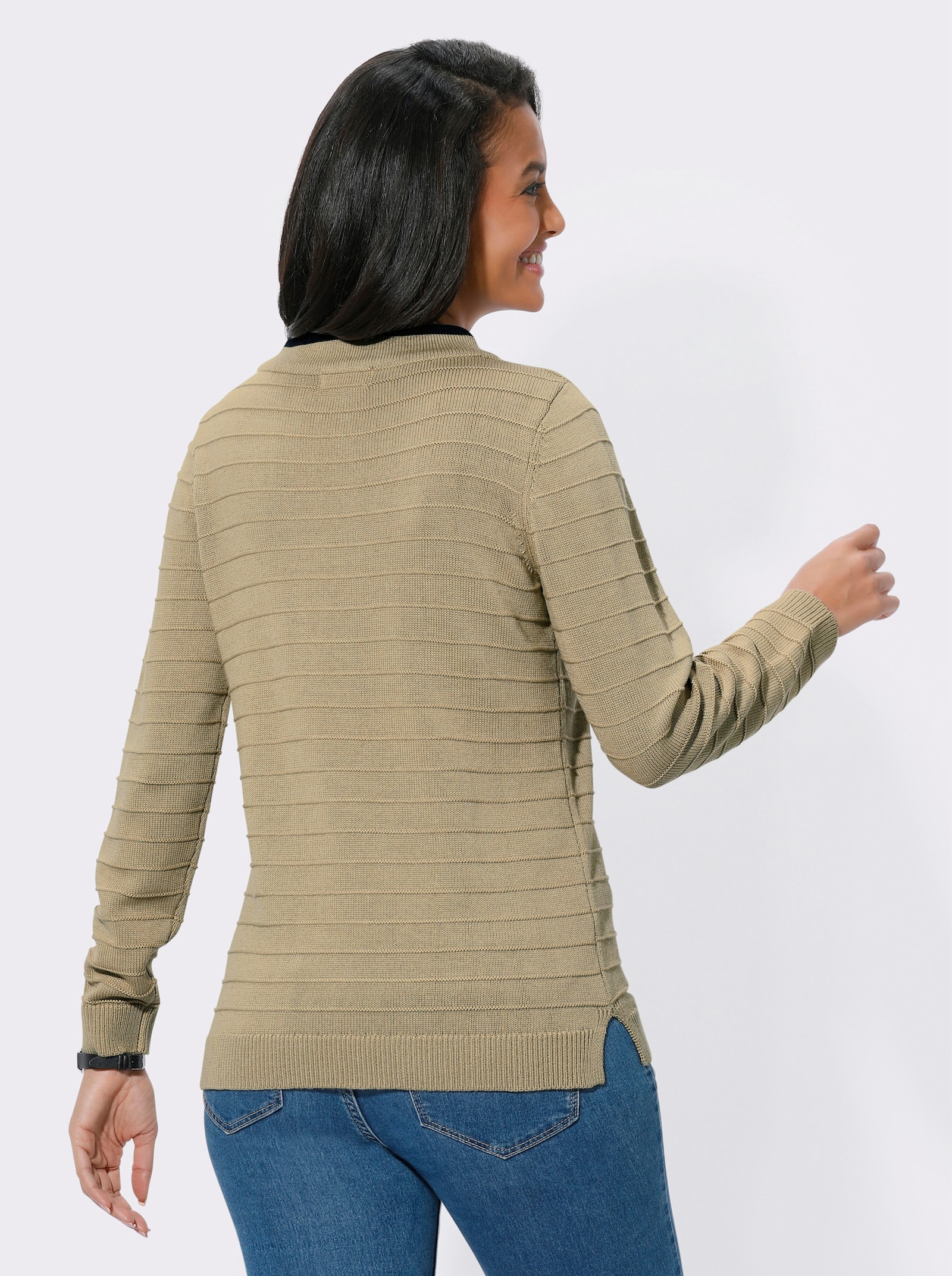 Langarm-Pullover mit Kelchkragen - beige