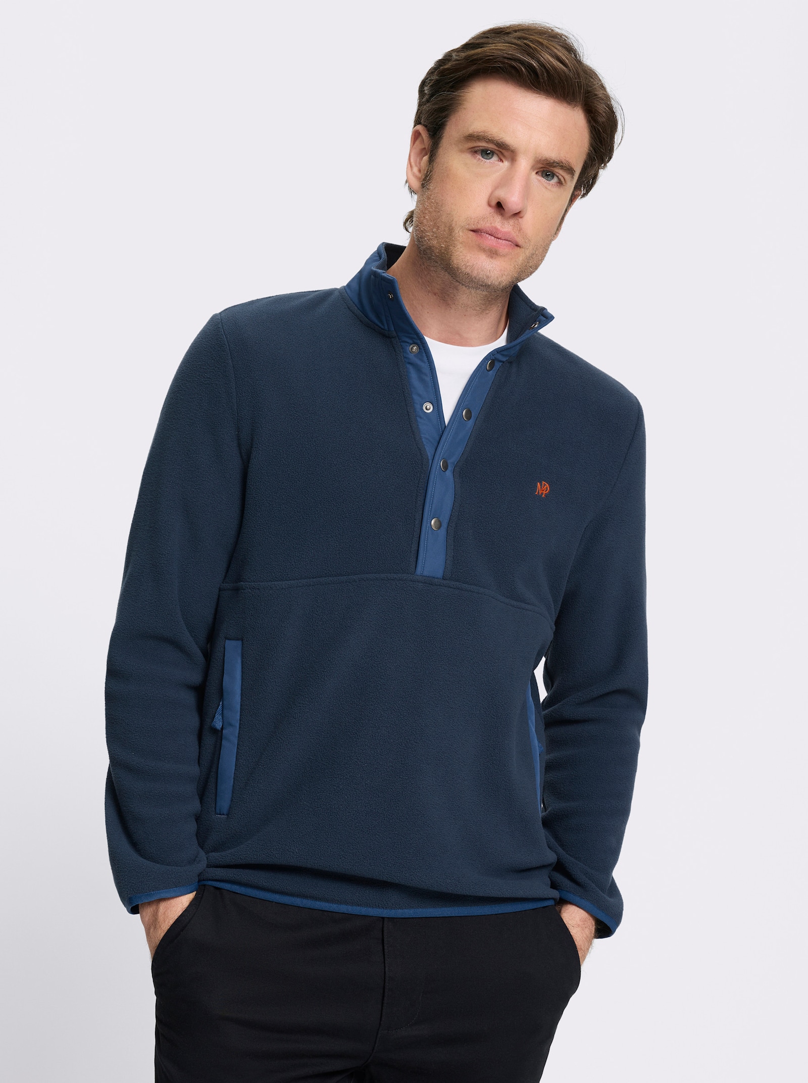 Marco Donati Fleeceshirt mit Ellbogen-Patches - dunkelblau