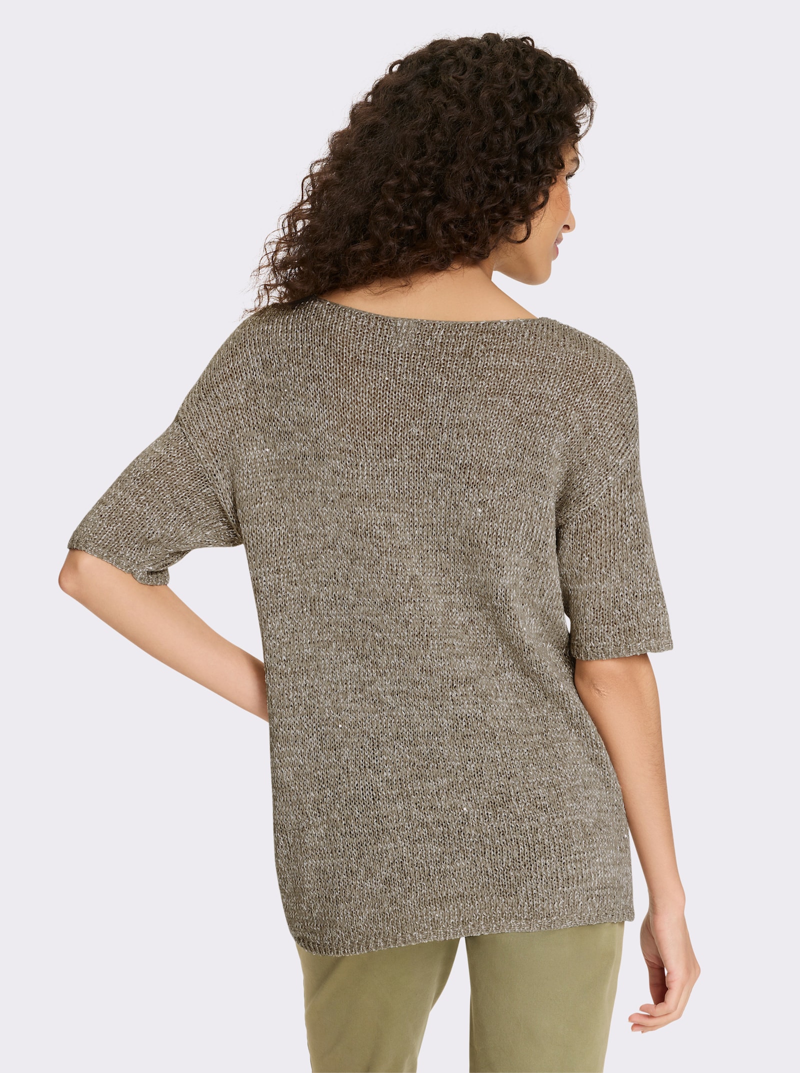 heine Kurzarmpullover mit Pailletten - schlamm