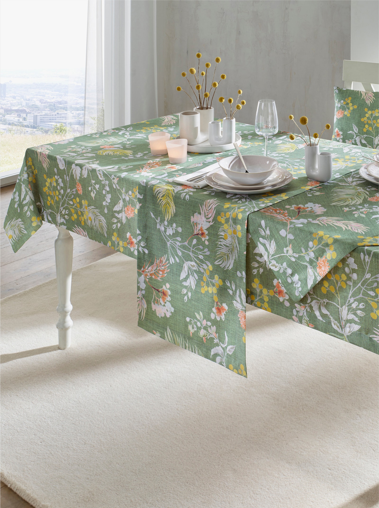 Tischdecke - eucalyptus-beige-bedruckt