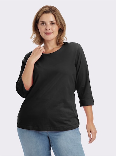 Rundhalsshirt mit 3/4-langen Ärmeln - schwarz