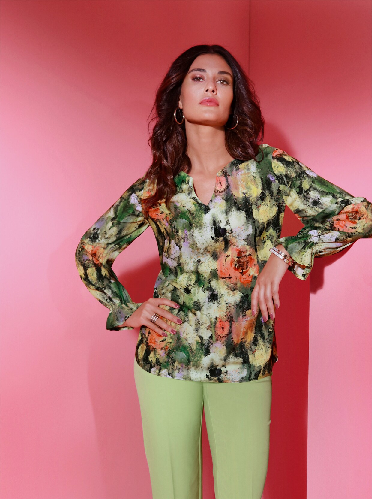 Bluse - reseda-apfel-bedruckt